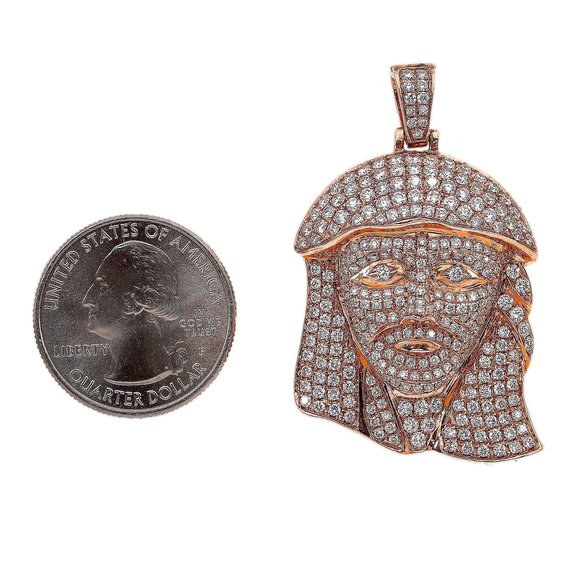 14K Rose Gold Diamond Jesus Head Shaped Pendant