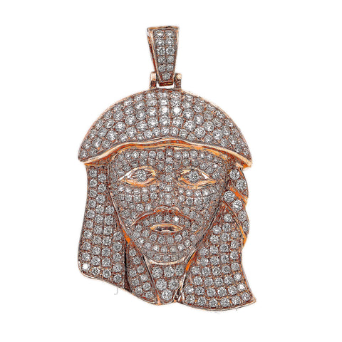 14K Rose Gold Diamond Jesus Head Shaped Pendant