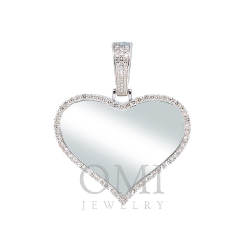 10K WHITE GOLD CUSTOM DIAMOND HEART PICTURE PENDANT 1.35 CT