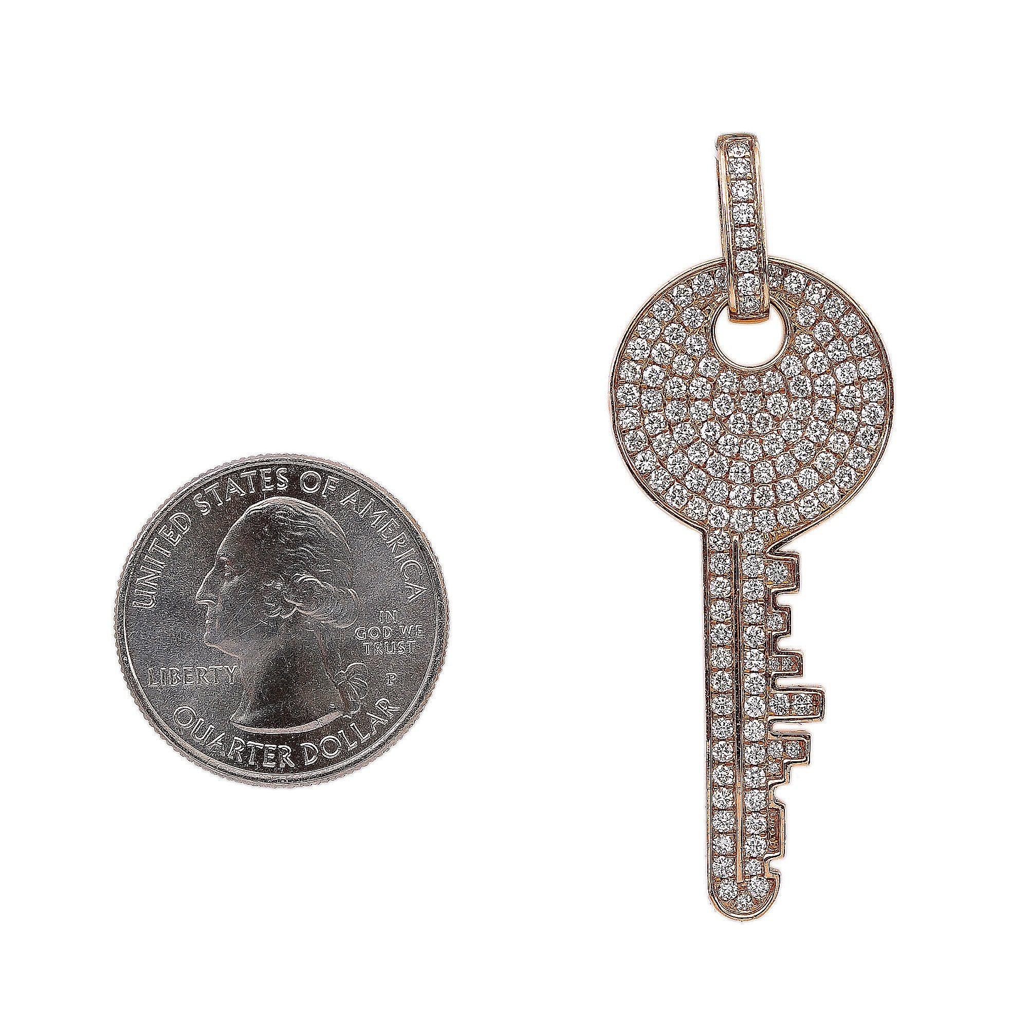 14K Yellow Gold Diamond Key Shaped Pendant