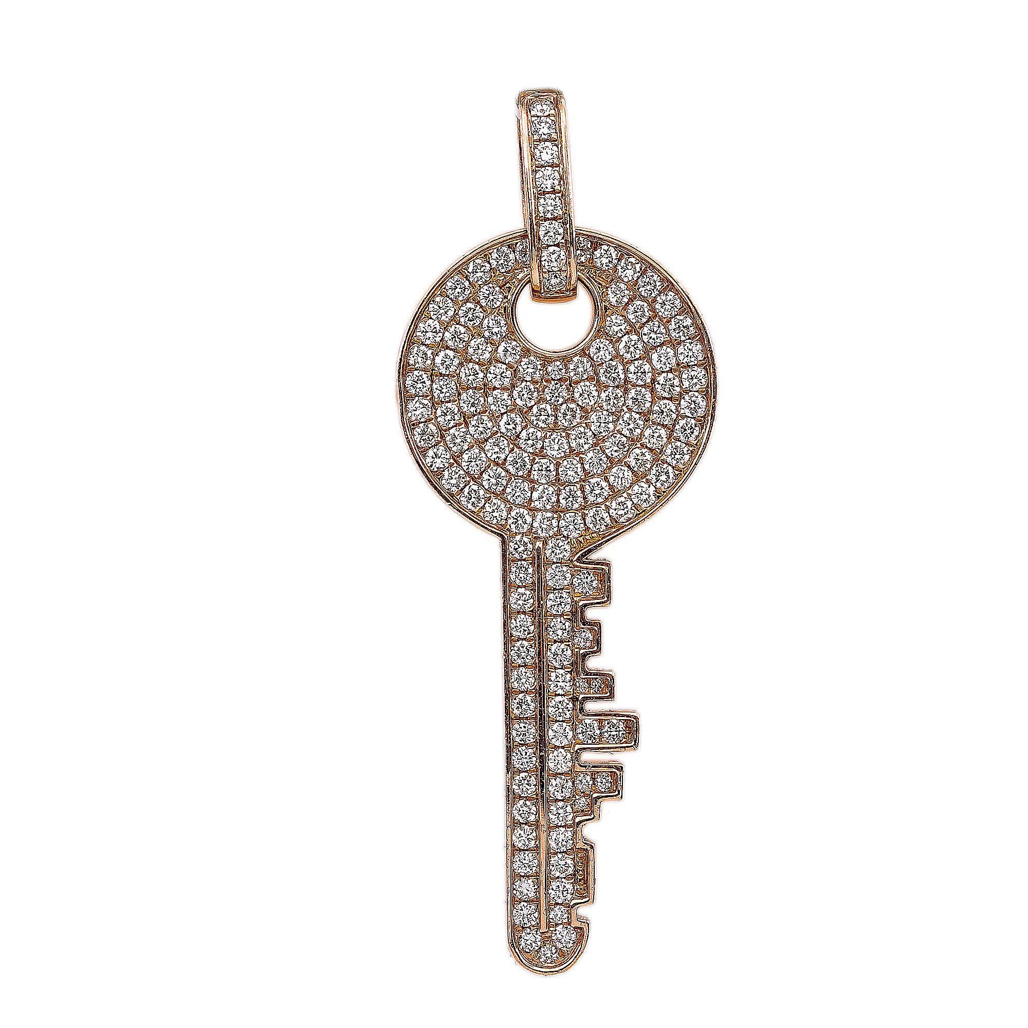 14K Yellow Gold Diamond Key Shaped Pendant