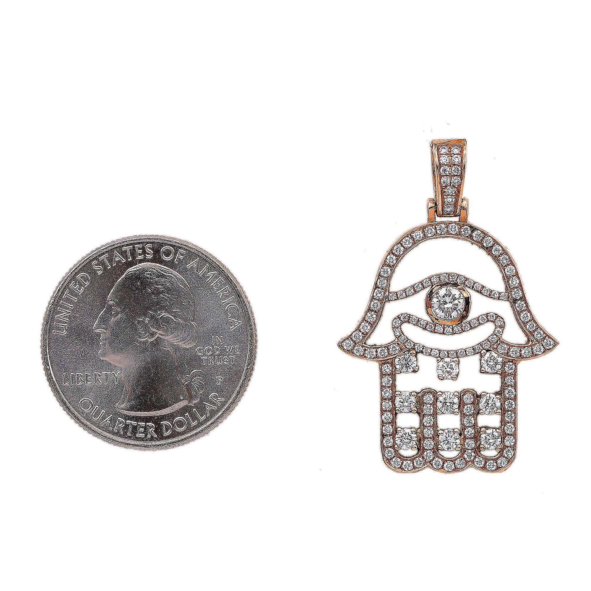14K Rose Gold Diamond Hamsa Shaped Pendant