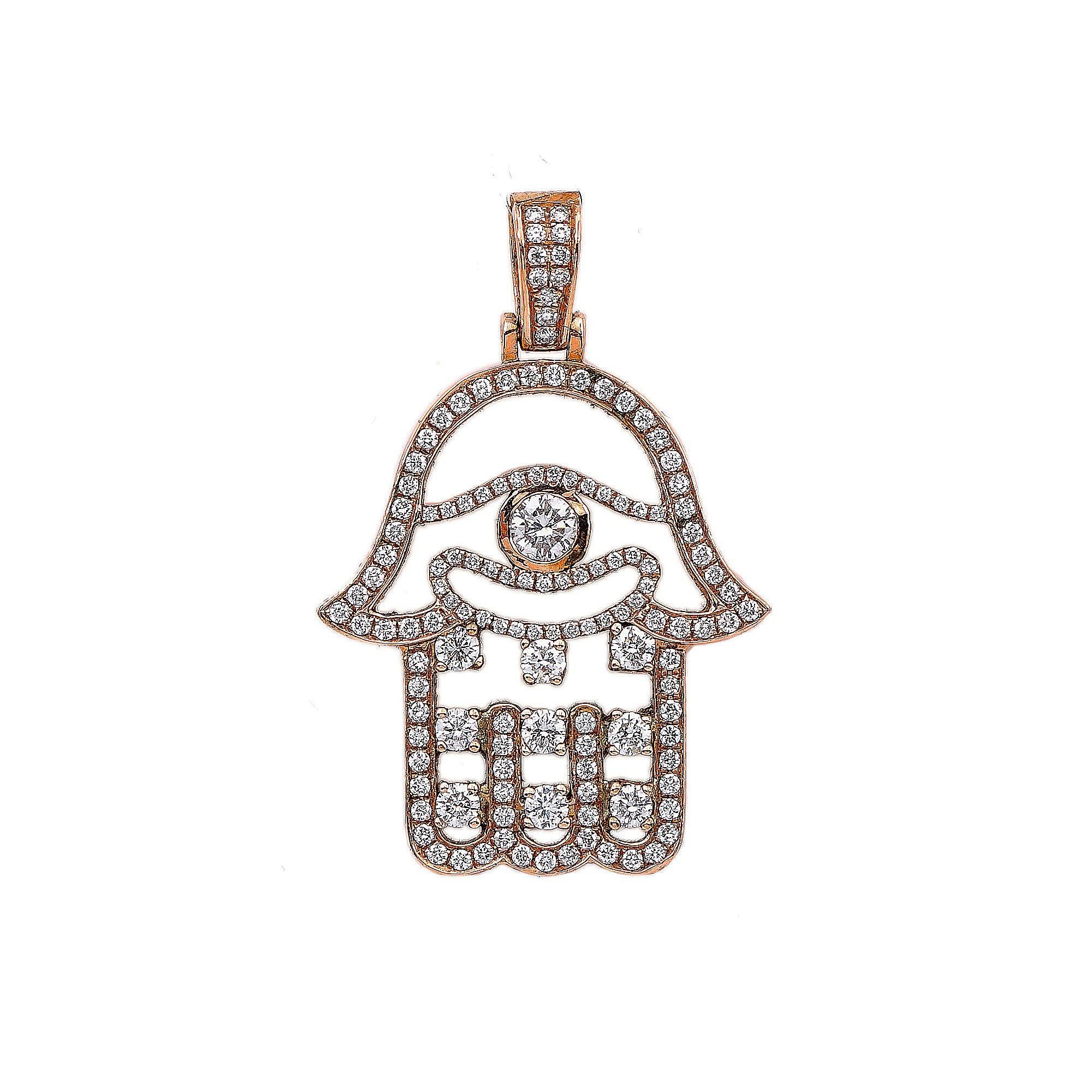 14K Rose Gold Diamond Hamsa Shaped Pendant