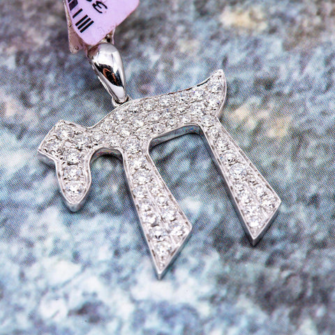 18K White Gold Chai   Pendant 0.70 CT Diamonds