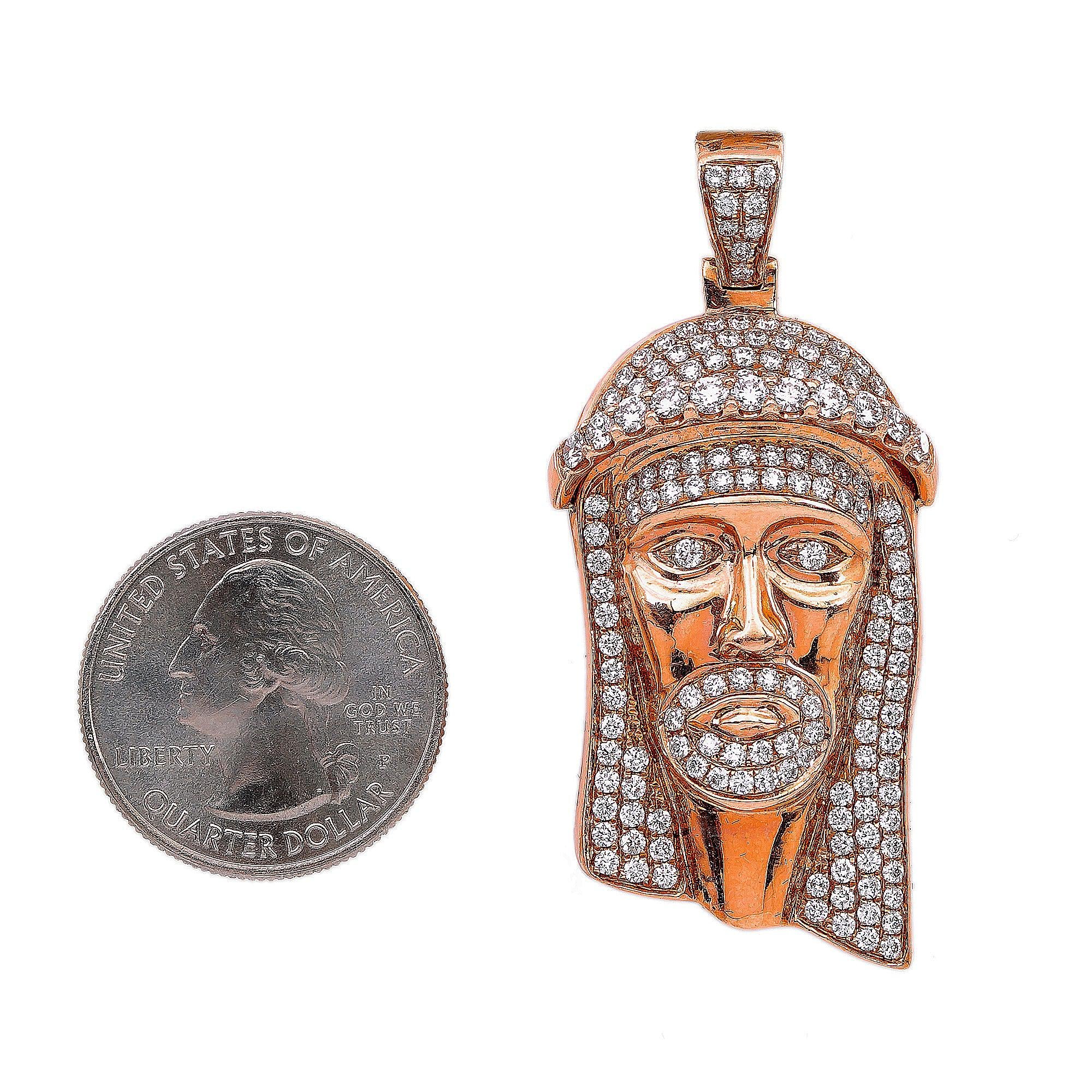 14K Rose Gold Diamond Jesus Head Shaped Pendant