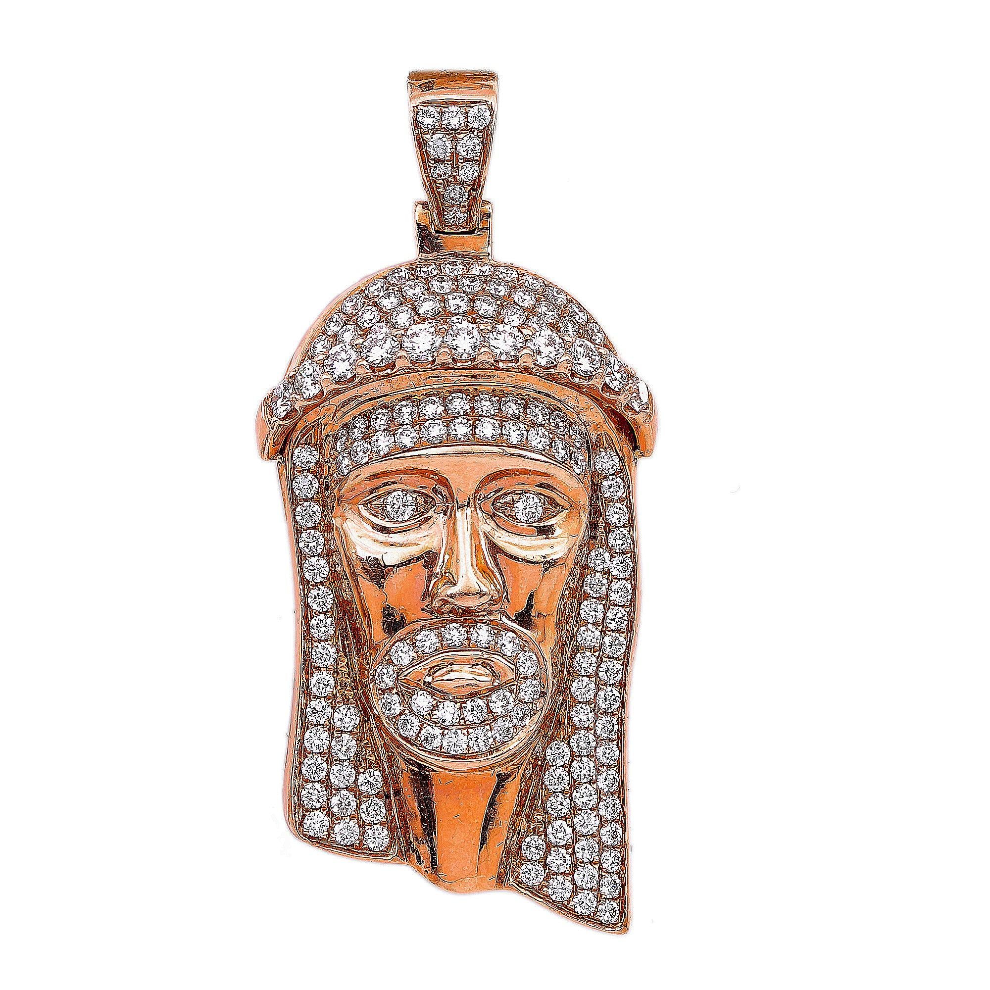 14K Rose Gold Diamond Jesus Head Shaped Pendant