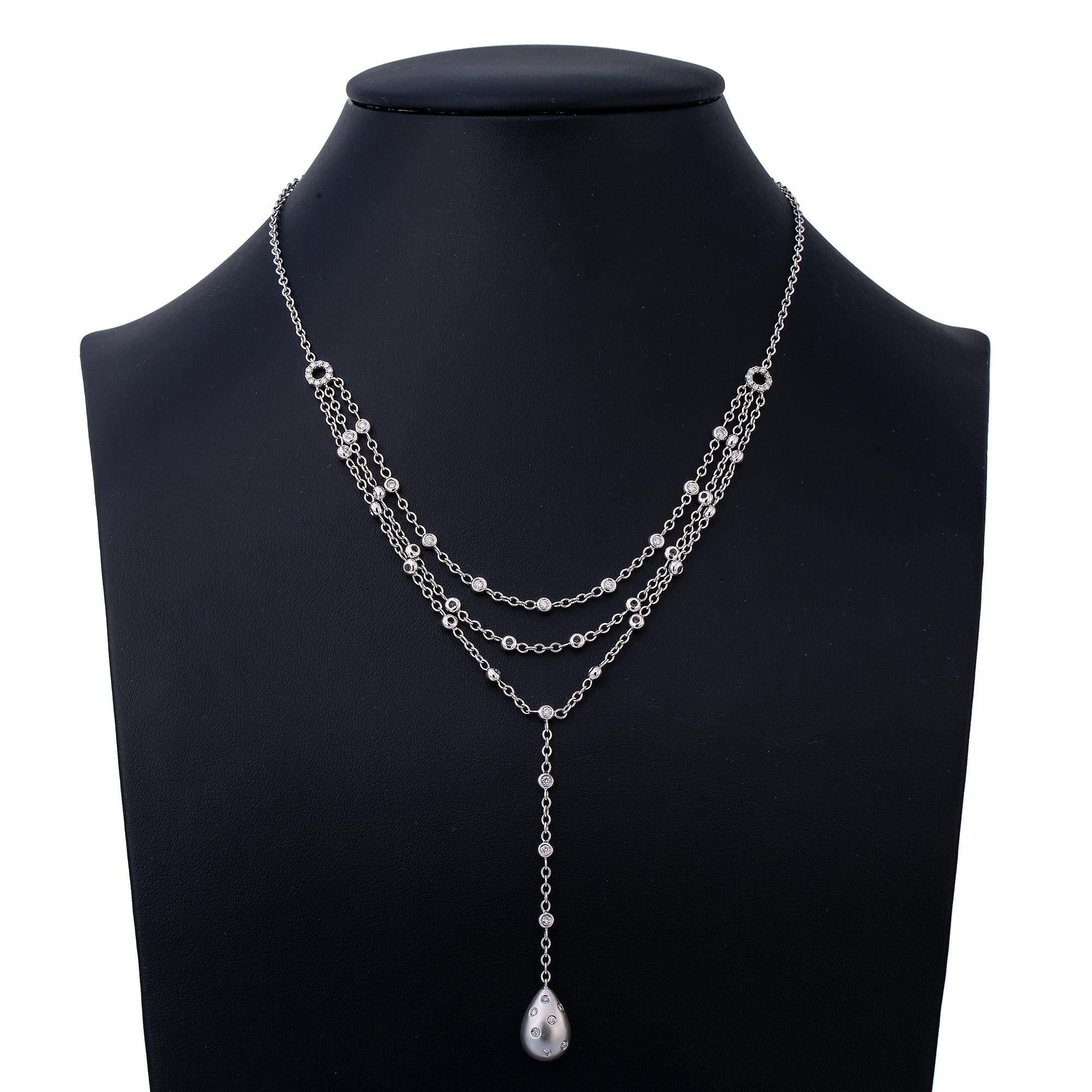 14K White Gold Women's Necklace, 20" Chain and 1.23 CT Diamonds