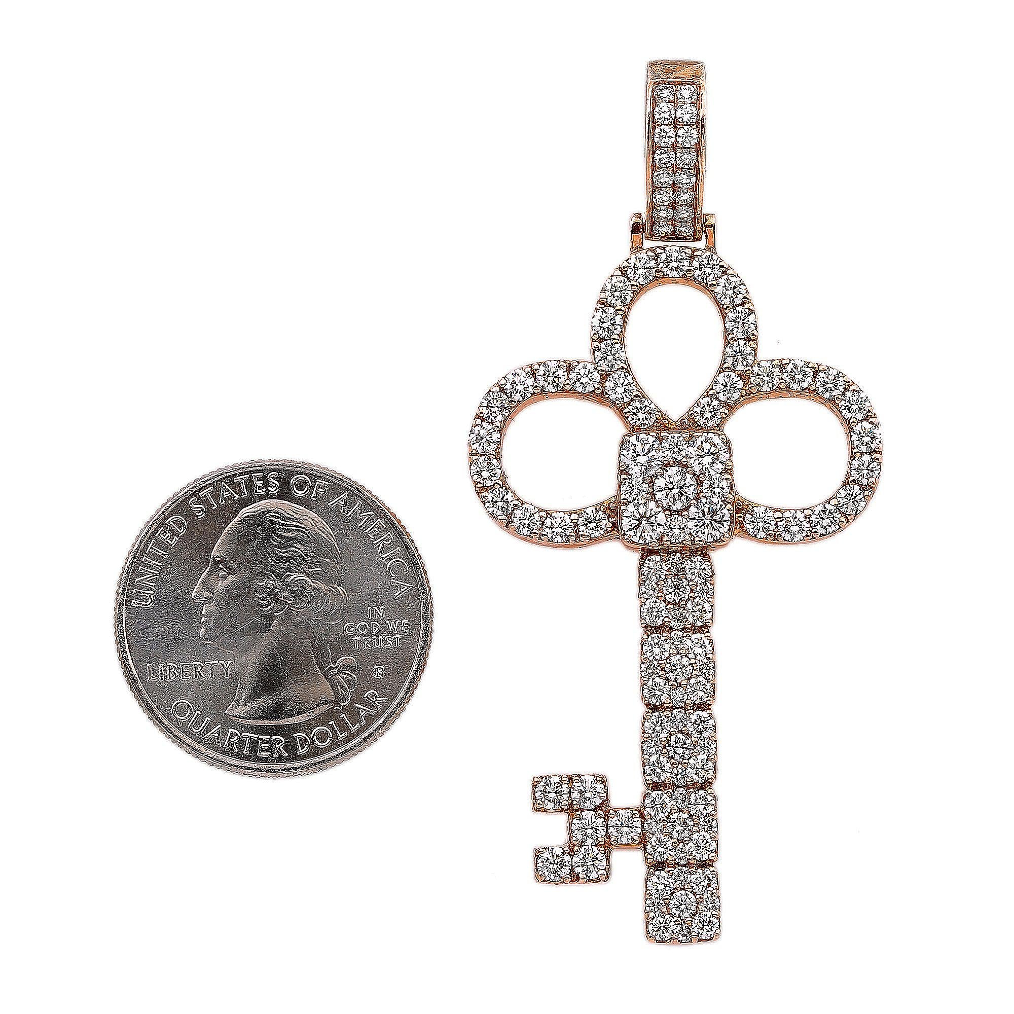 14K Rose Gold Diamond Key Shaped Pendant