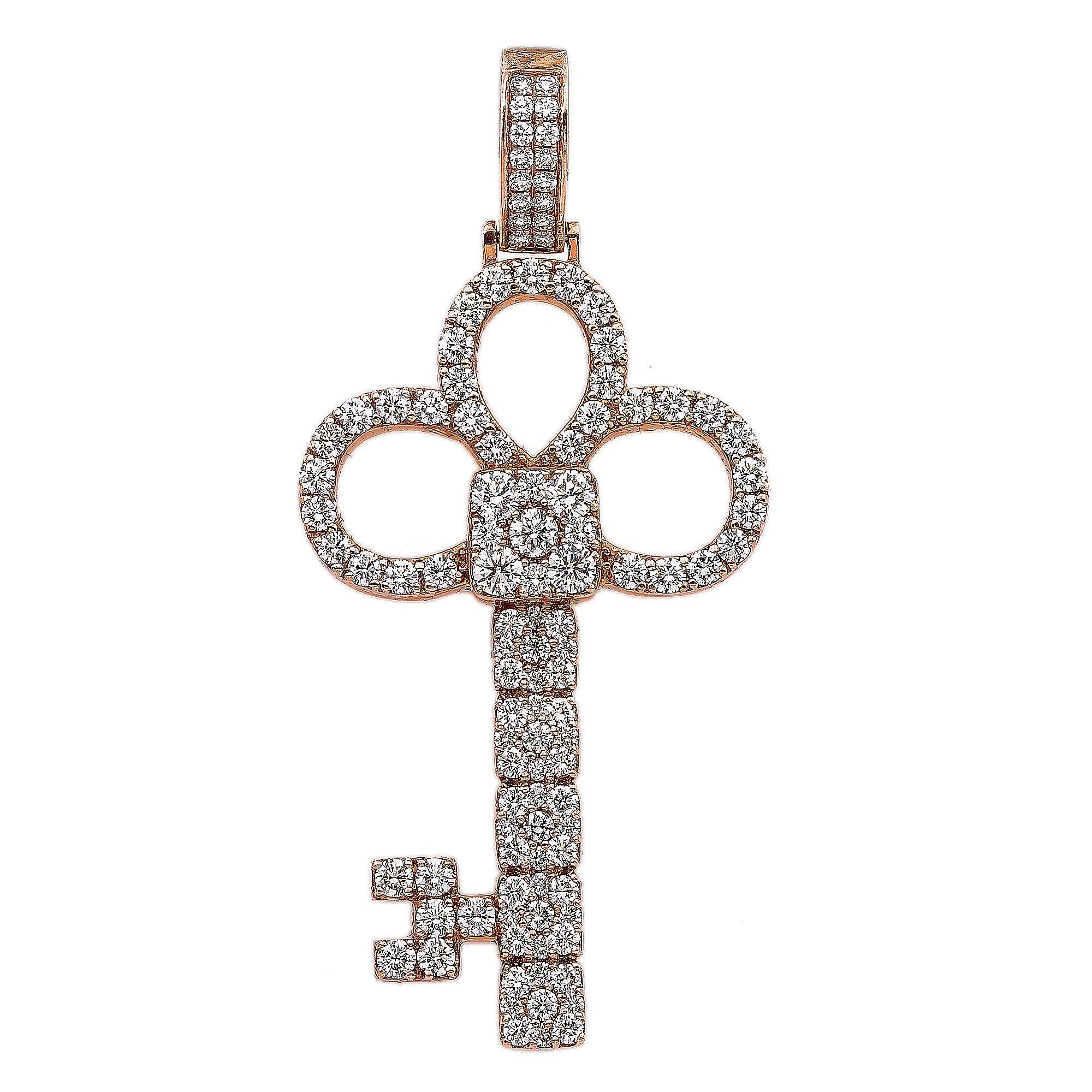 14K Rose Gold Diamond Key Shaped Pendant