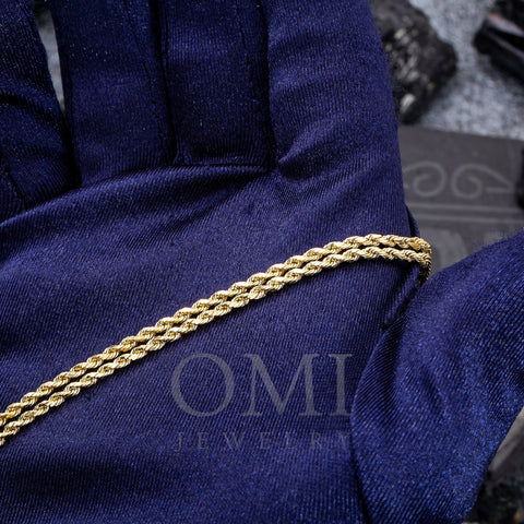 10K Yellow Gold 3mm Hollow Rope Chain Available In Sizes 18