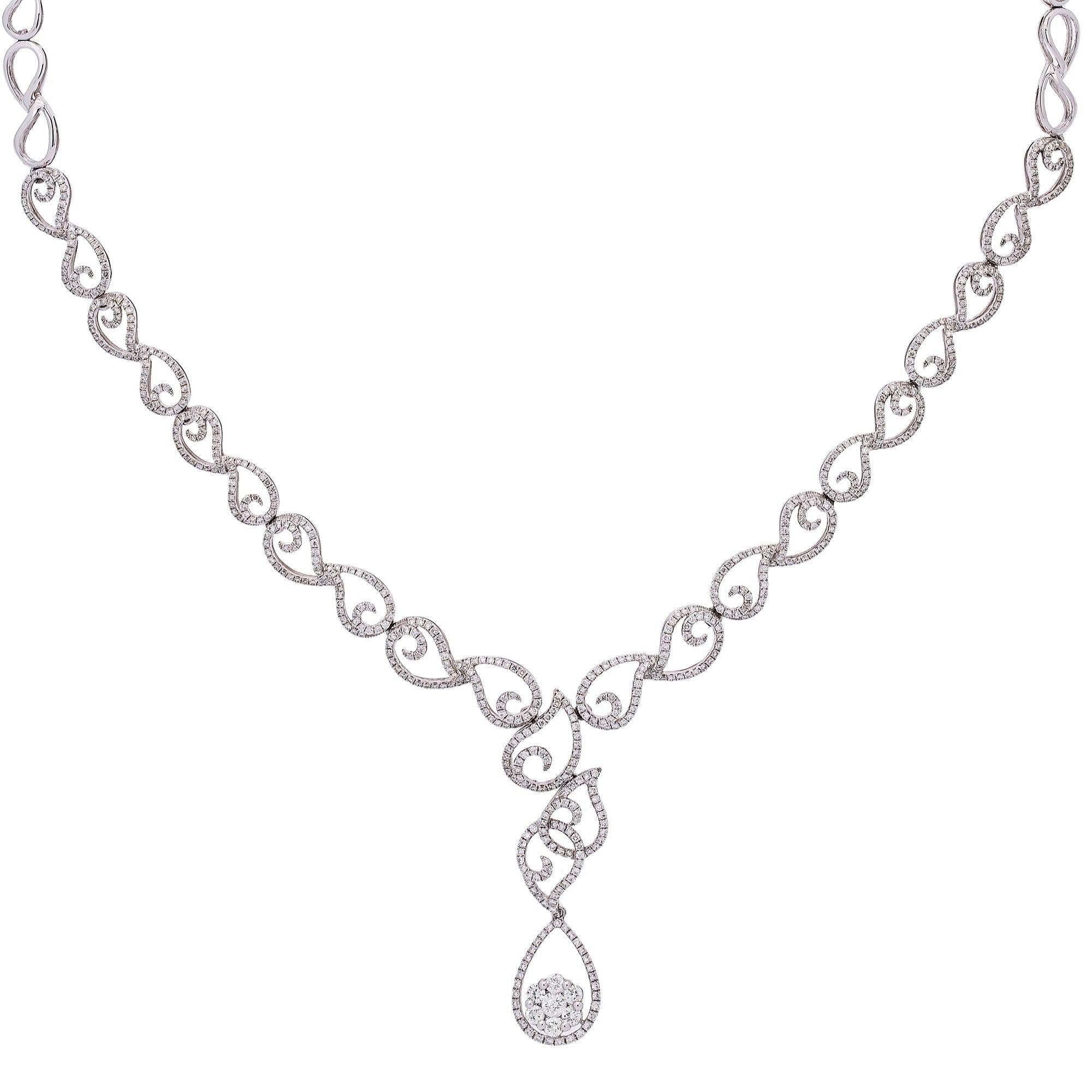 18K WHITE GOLD DIAMOND DROP NECKLACE 5.05 CT