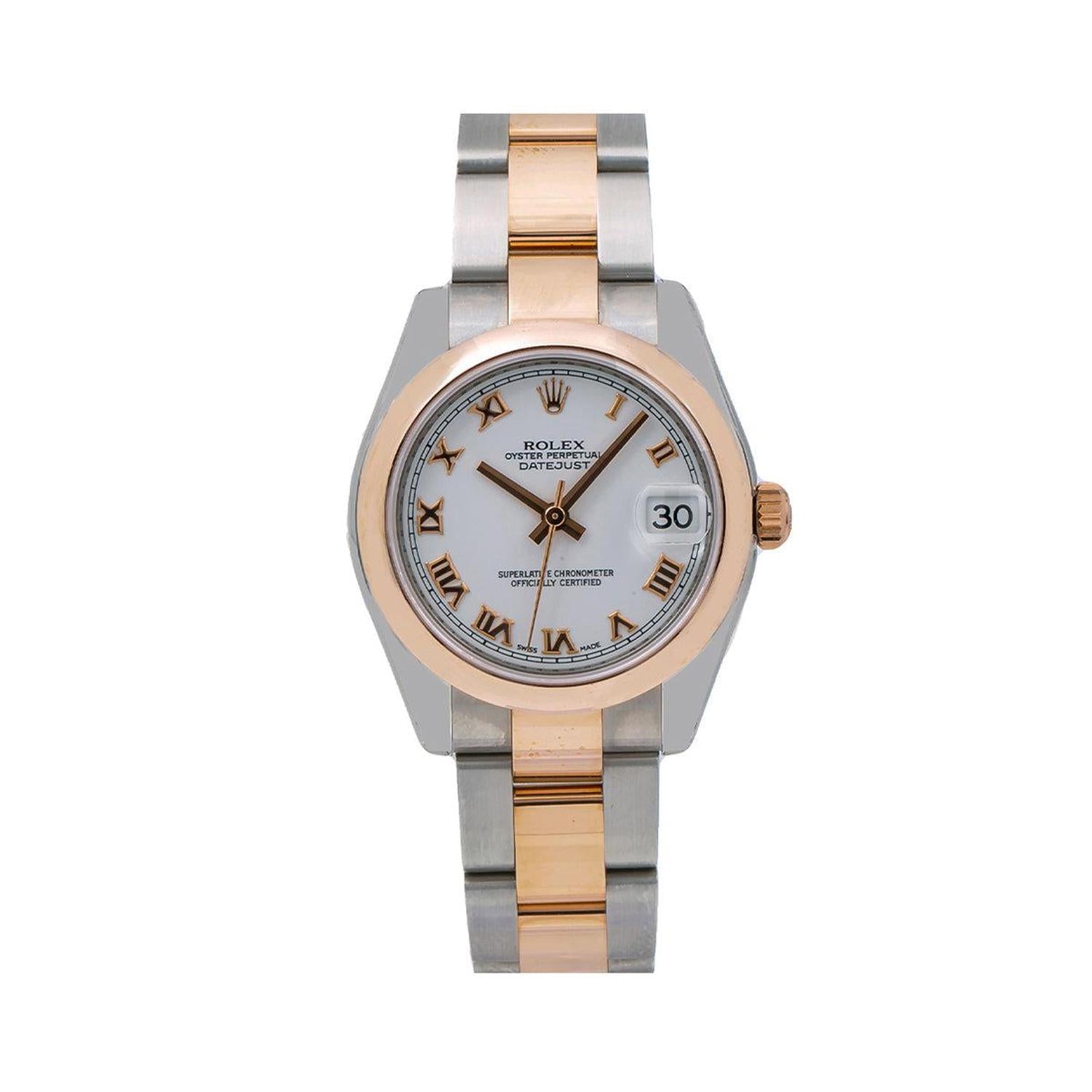 Rolex Datejust 31MM 178241 White Roman Dial Rose Gold Smooth Bezel Two Tone Oyster Bracelet