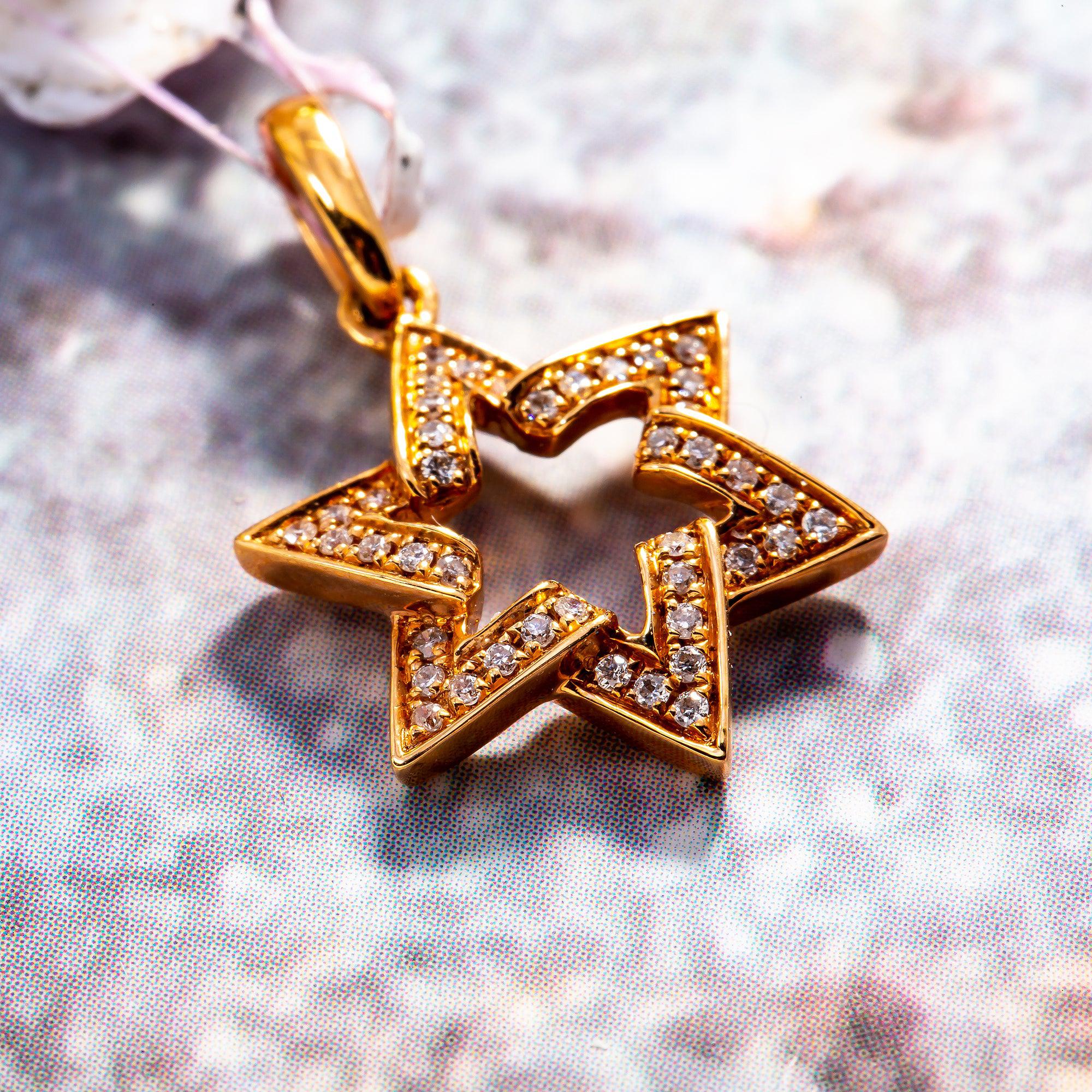 Unisex 18K Rose Gold Magen David Pendant 0.12 CT Diamond's