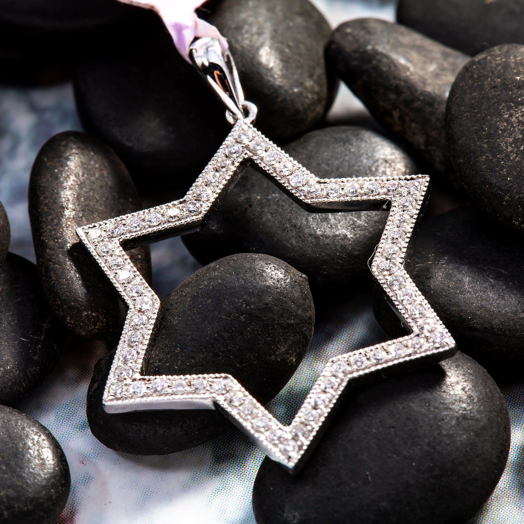 Unisex 18K White Gold Magen David Pendant 0.23 CT Diamond's