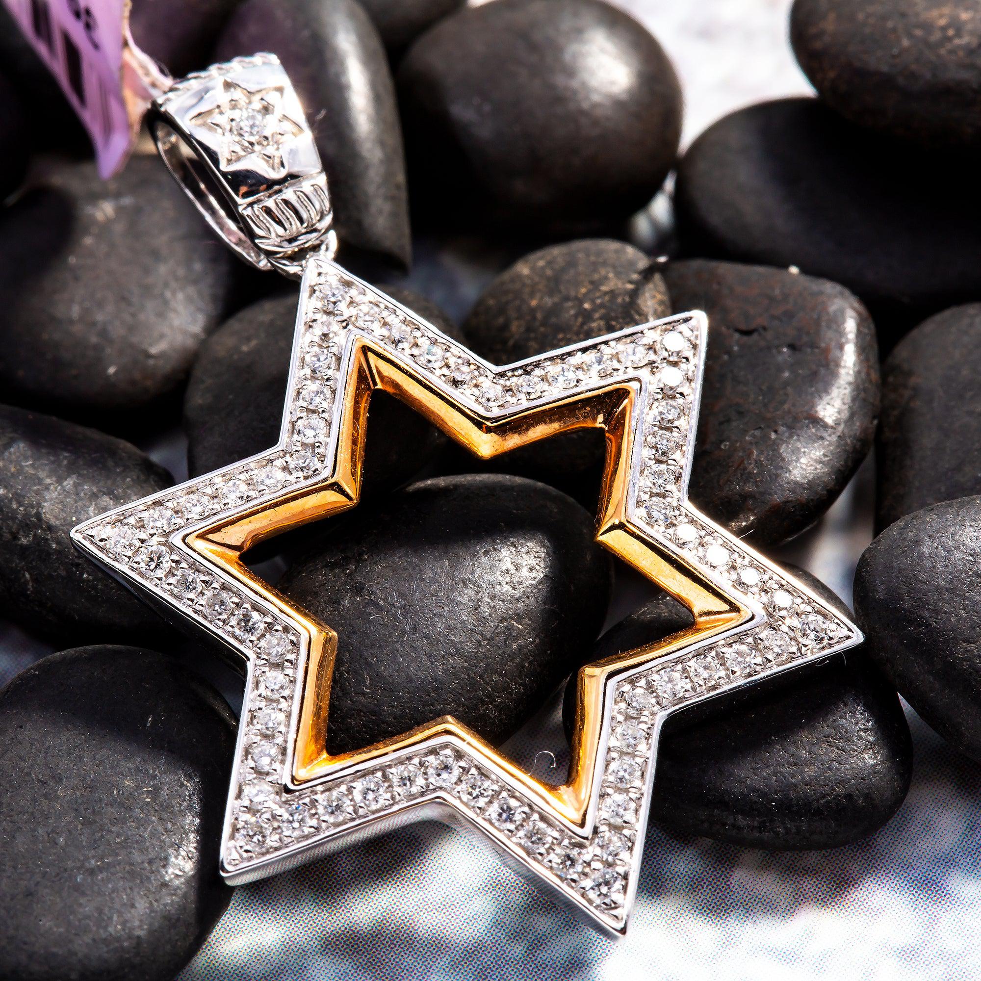 Unisex 18K White & Rose Gold Magen David Pendant 0.39 CT Diamond's