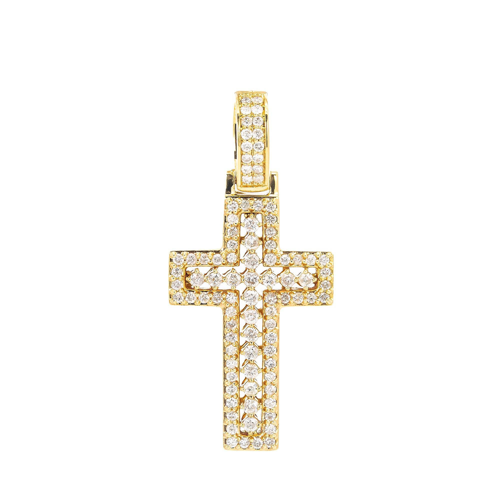 Unisex 14K Yellow Gold Cross Pendant with 1.61 CT Diamonds