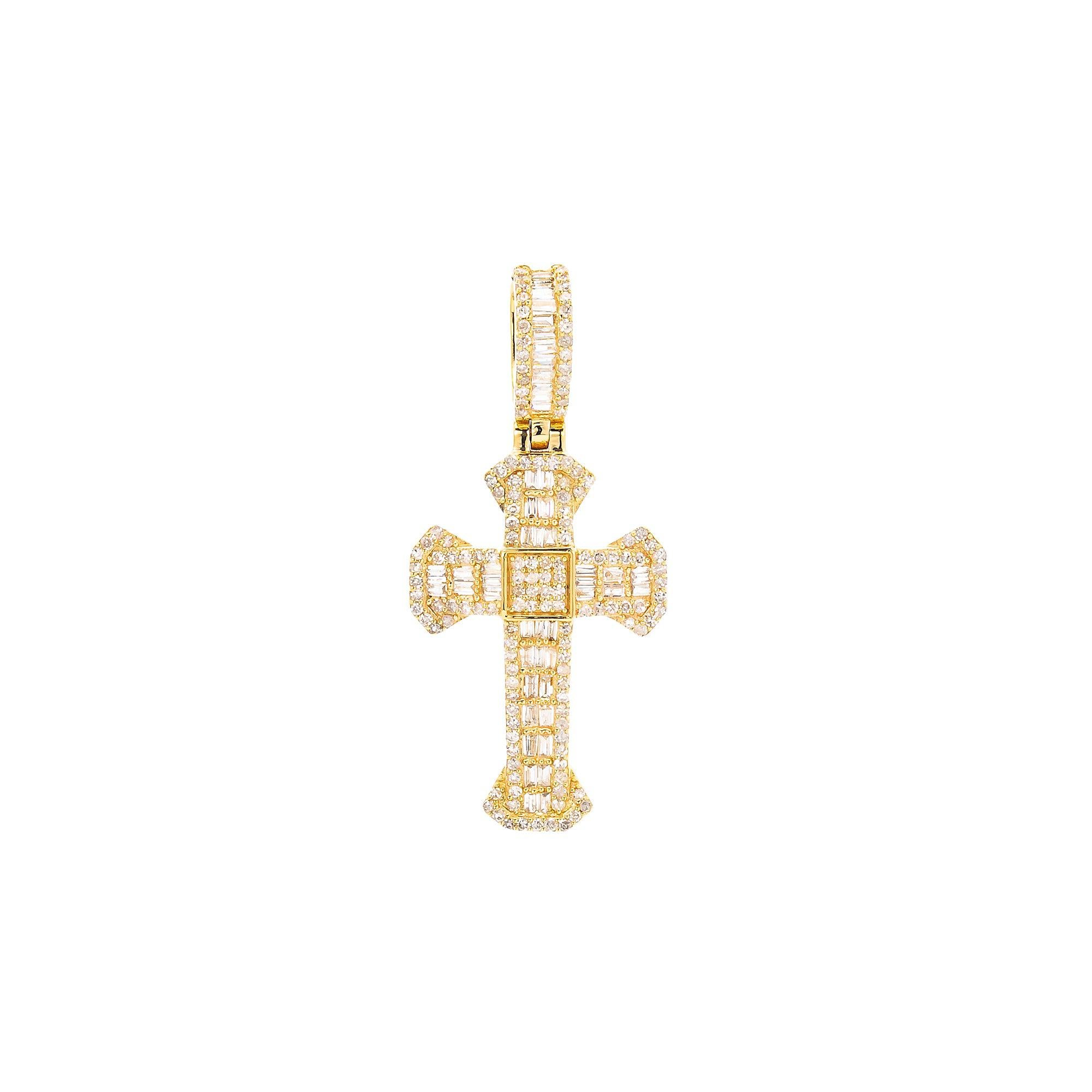 Unisex 14K Yellow Gold Cross Pendant with 0.66 CT Diamonds