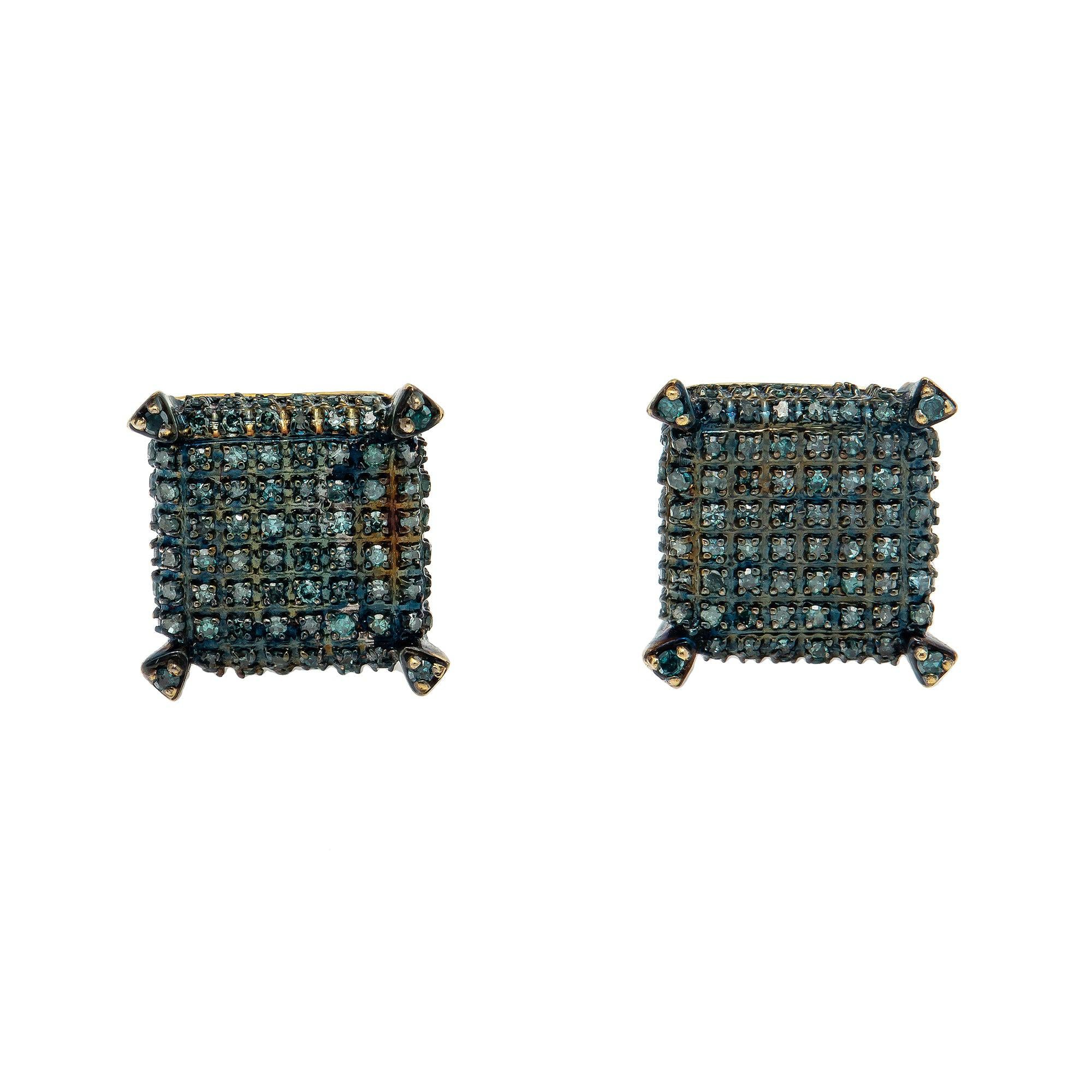 10K GOLD BLUE DIAMOND DICE EARRINGS 0.85 CT