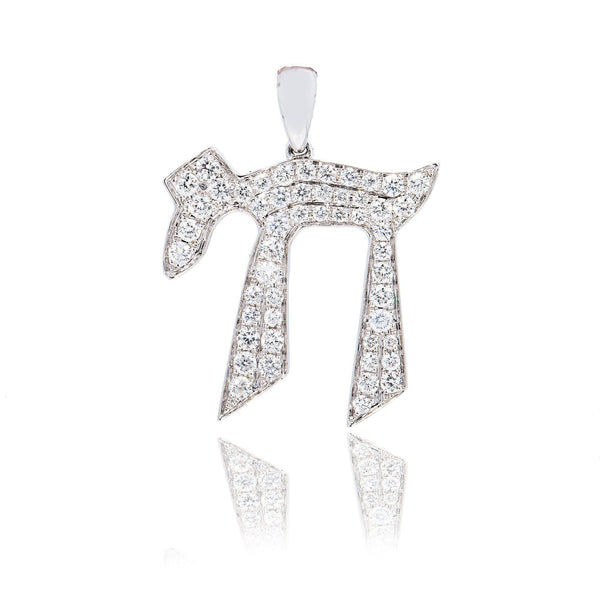 18K White Gold Chai   Pendant 0.70 CT Diamonds