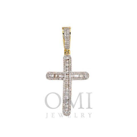 Unisex 14K Yellow Gold Cross Pendant with 0.88 CT Diamonds