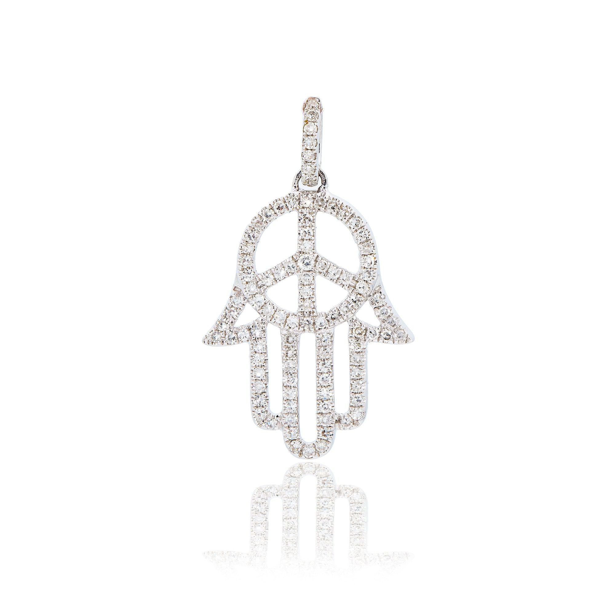 14K White Gold "Hamsa" Hand Women's Pendant 0.38 CT Diamonds