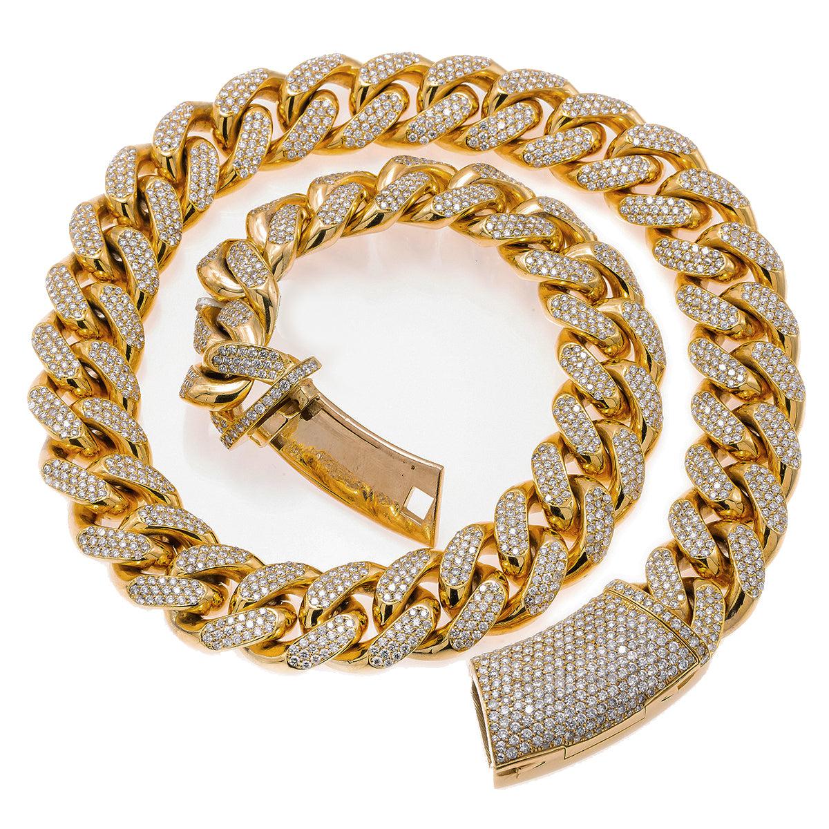 10K Yellow Gold 22" Cuban Chain With 35.75 CT Diamonds