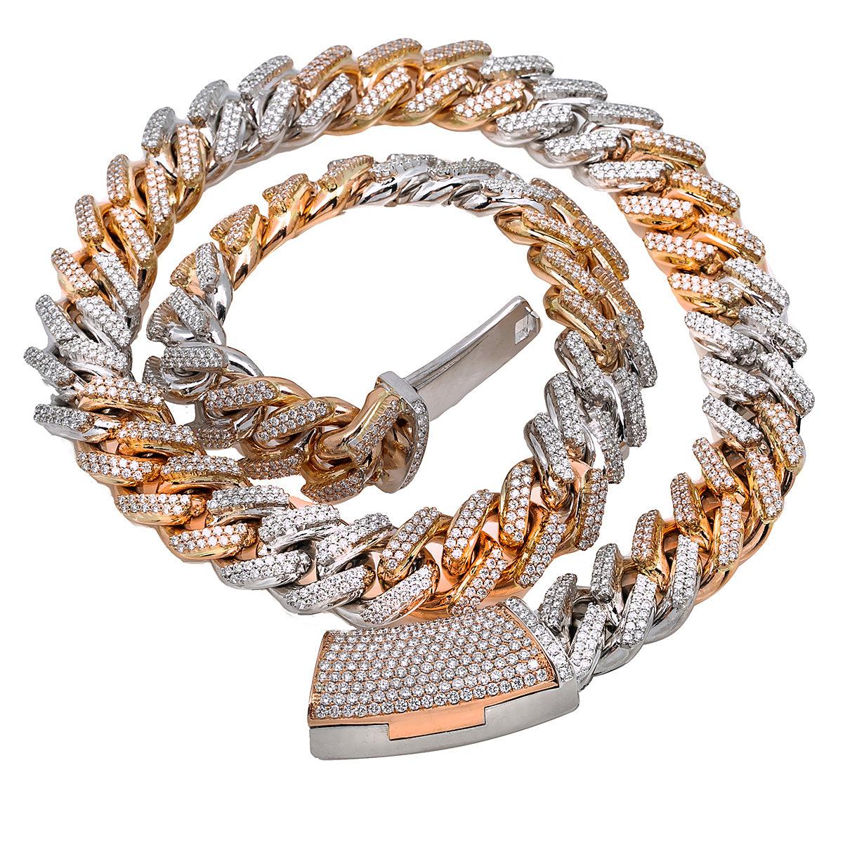 14K GOLD TWO TONE CUBAN CHAIN 25.62 CT DIAMONDS