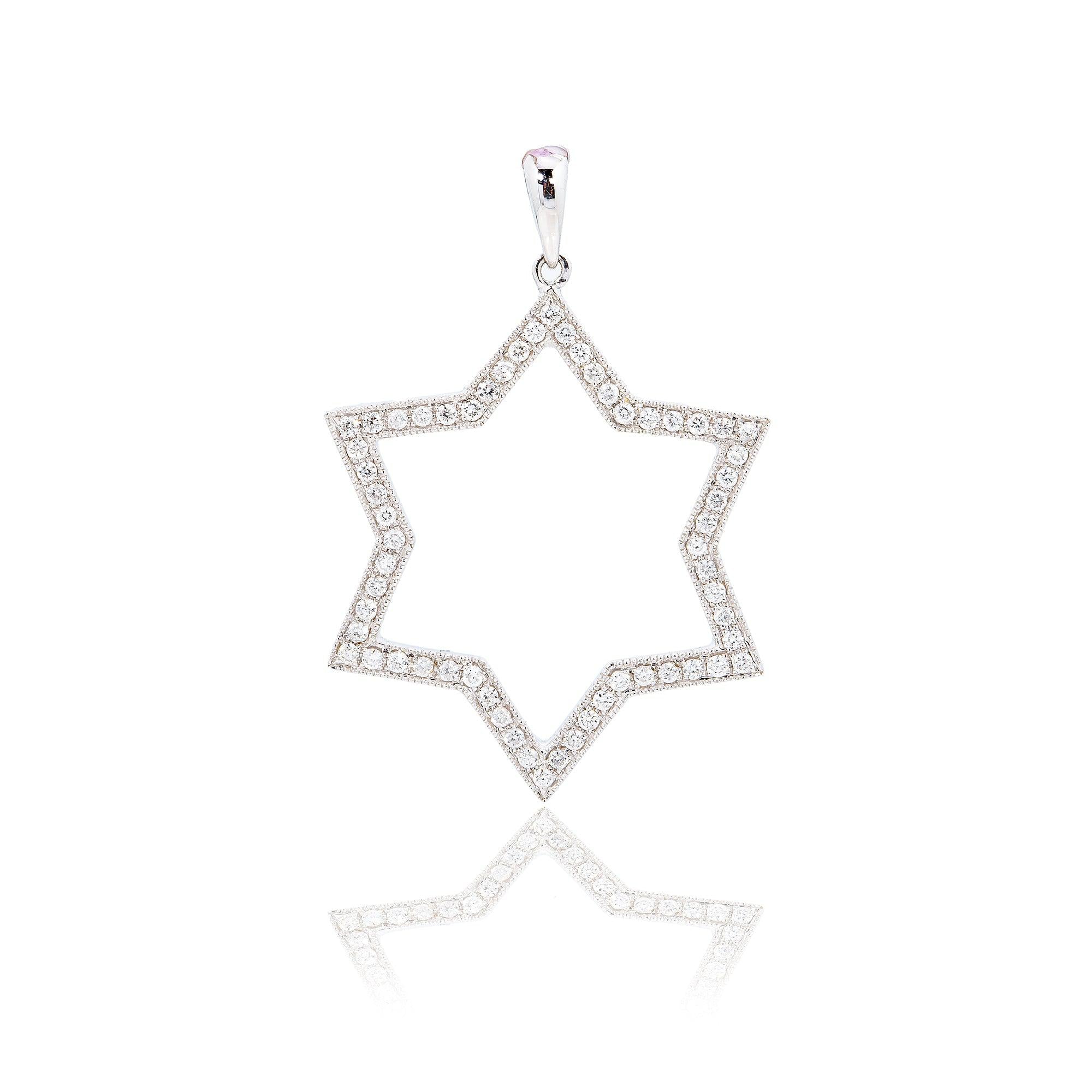 Unisex 18K White Gold Magen David Pendant 0.23 CT Diamond's