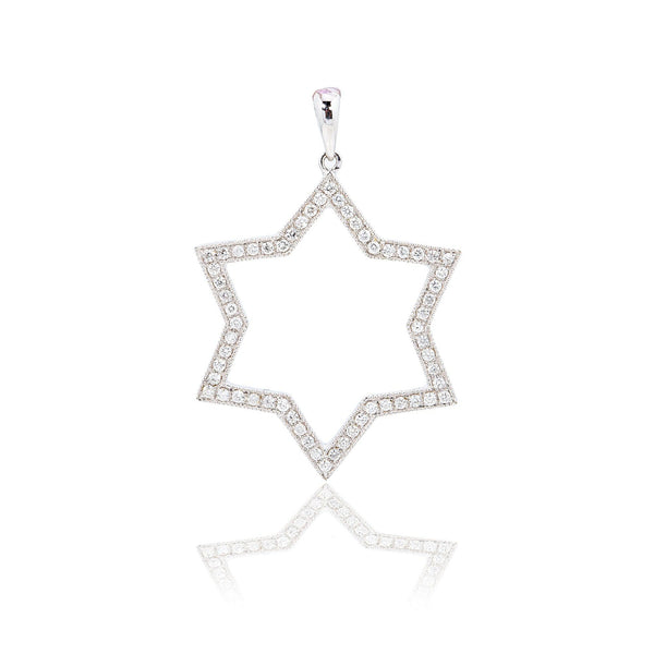 Unisex 18K White Gold Magen David Pendant 0.23 CT Diamond's