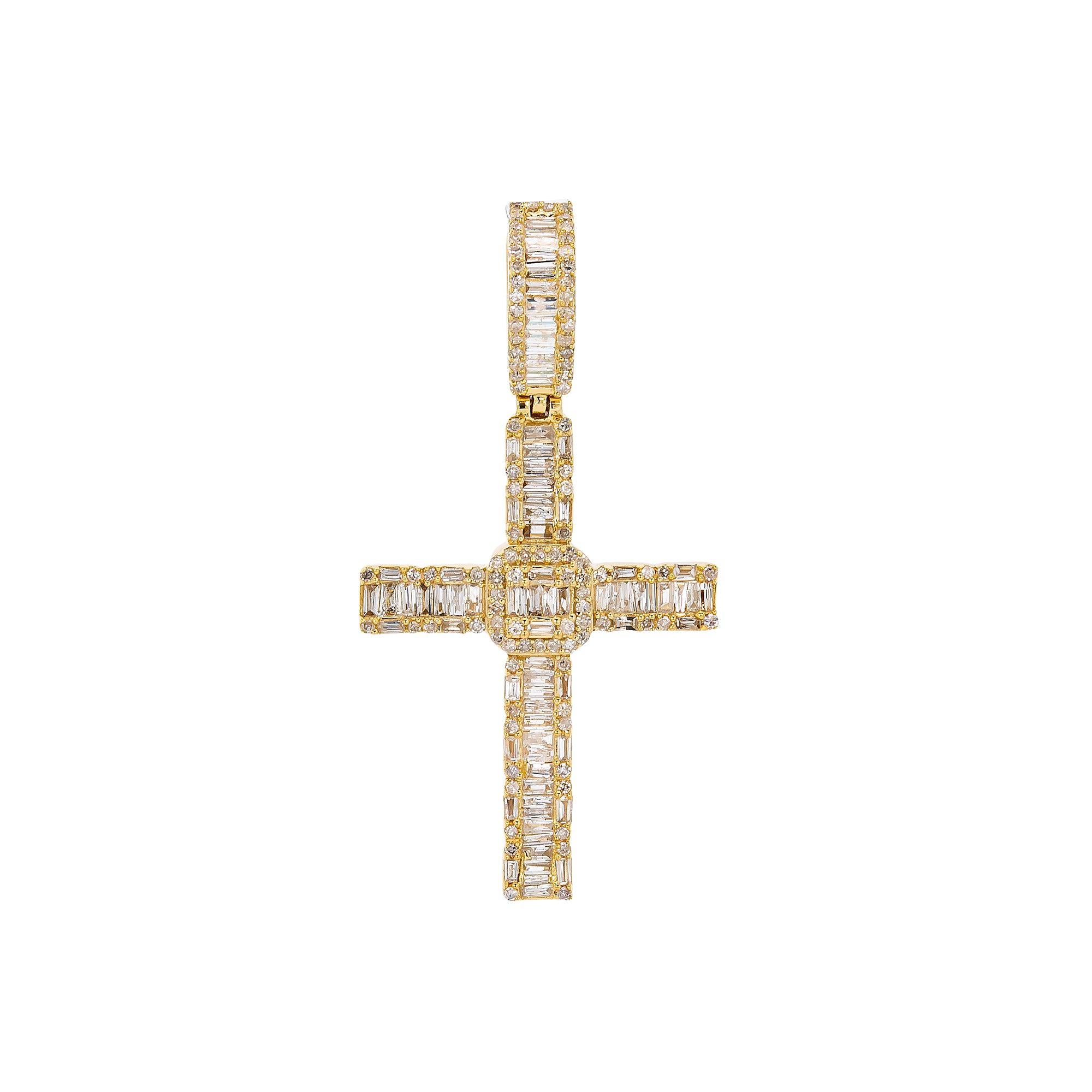 Unisex 14K Yellow Gold Cross Pendant with 0.91 CT Diamonds