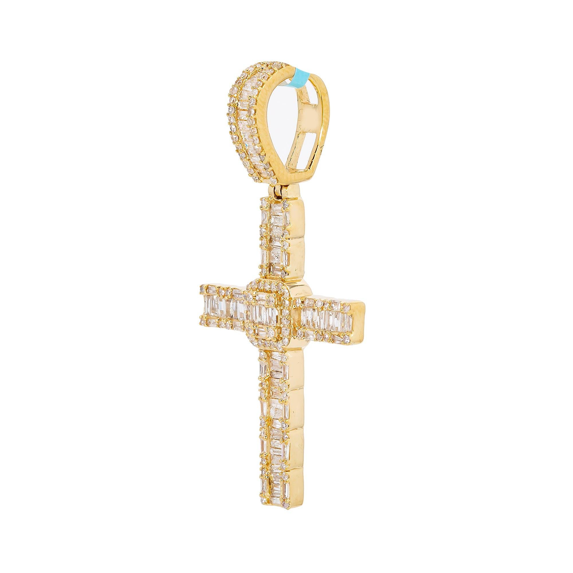 Unisex 14K Yellow Gold Cross Pendant with 0.91 CT Diamonds