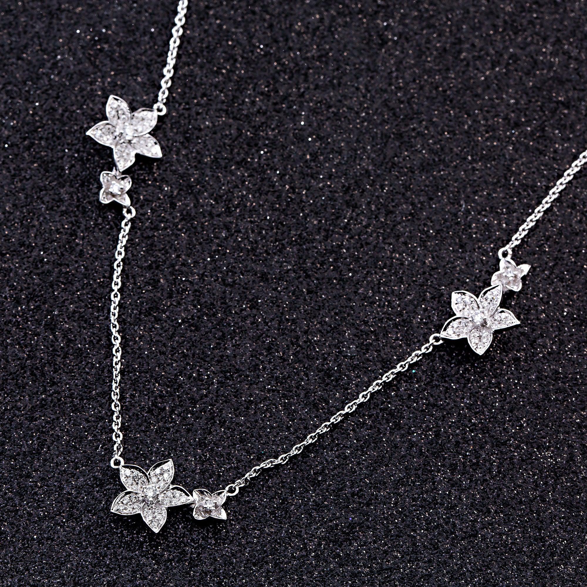 18K White Gold Women's Necklace, 18" chain and diamonds