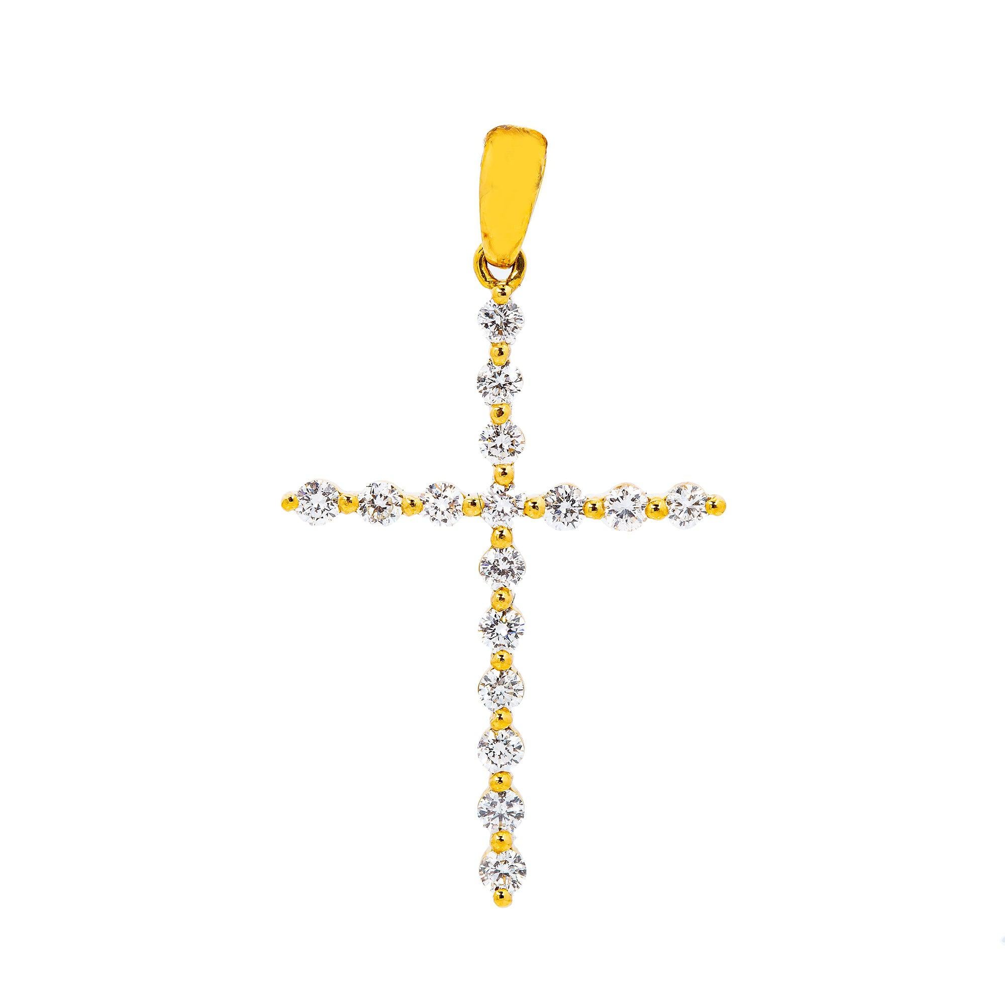 Unisex 18K Yellow Gold Cross Pendant with 0.52 CT Diamonds