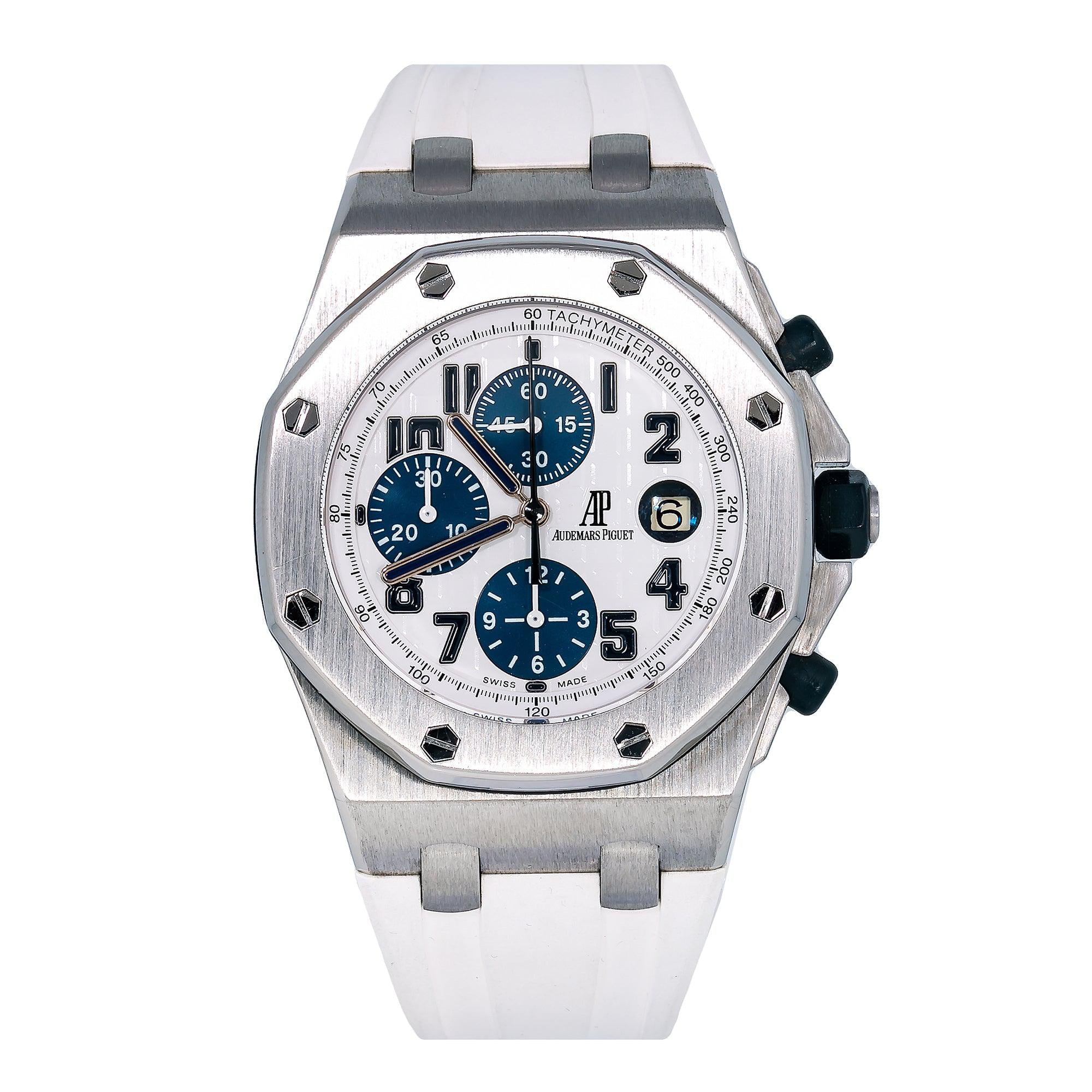 Audemars Piguet Royal Oak Offshore Chronograph 42MM 26170ST White Arabic Dial Stainless Steel Bezel White Rubber Band