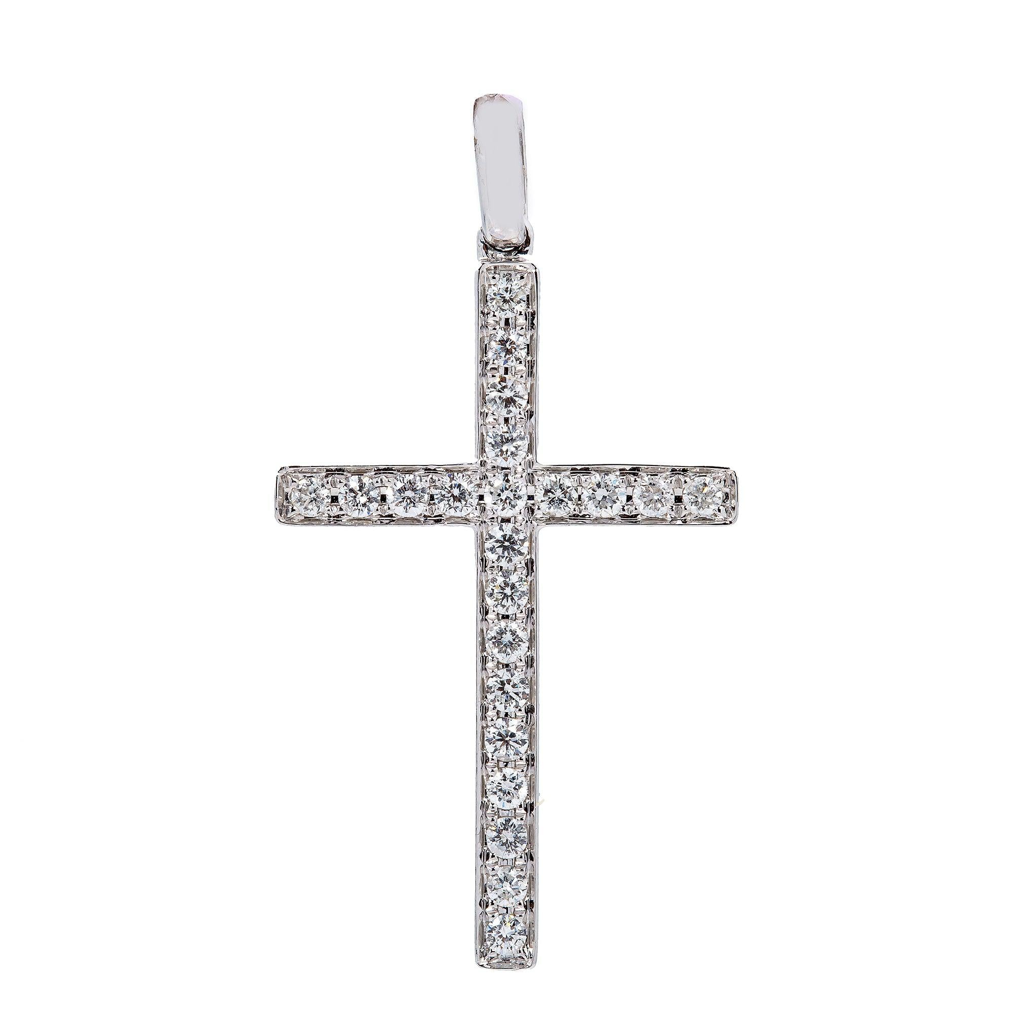 Unisex 18K White Gold Cross Pendant with 0.49 CT  Diamonds