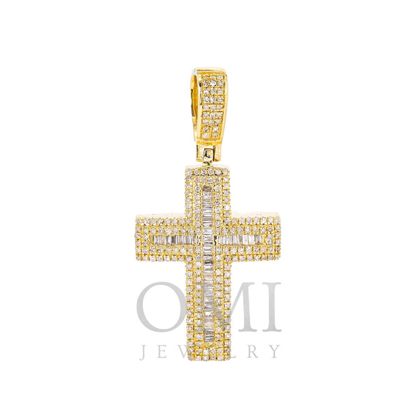 Unisex 14K Yellow Gold Cross Pendant with 0.82 CT Diamonds