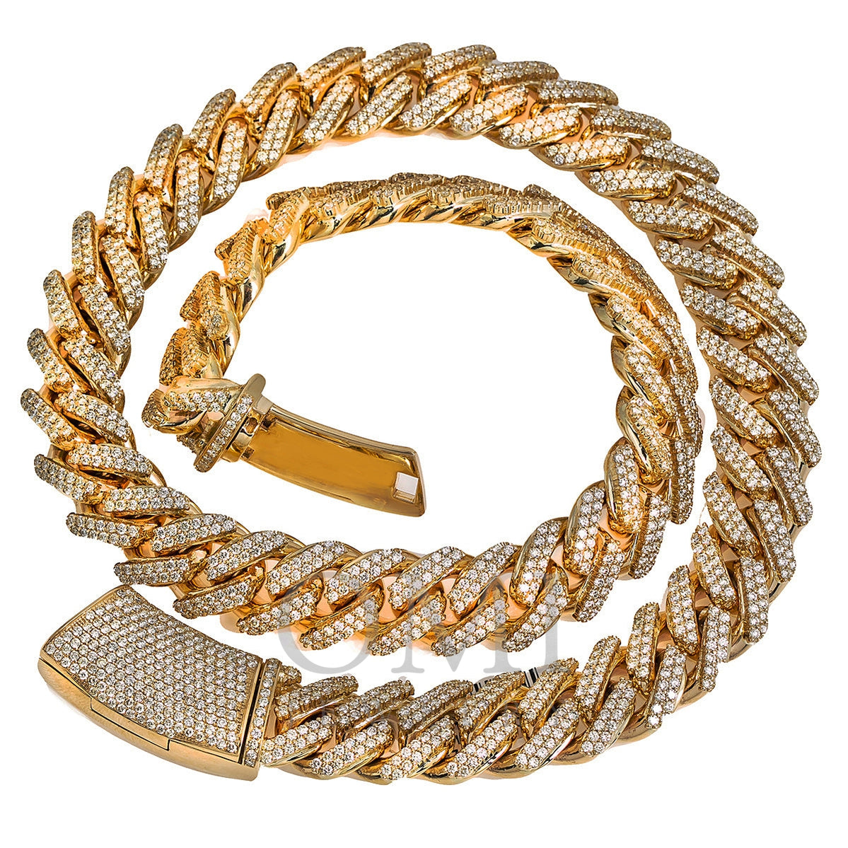 14K Yellow Gold Iced Out Diamond Cuban Link Chain