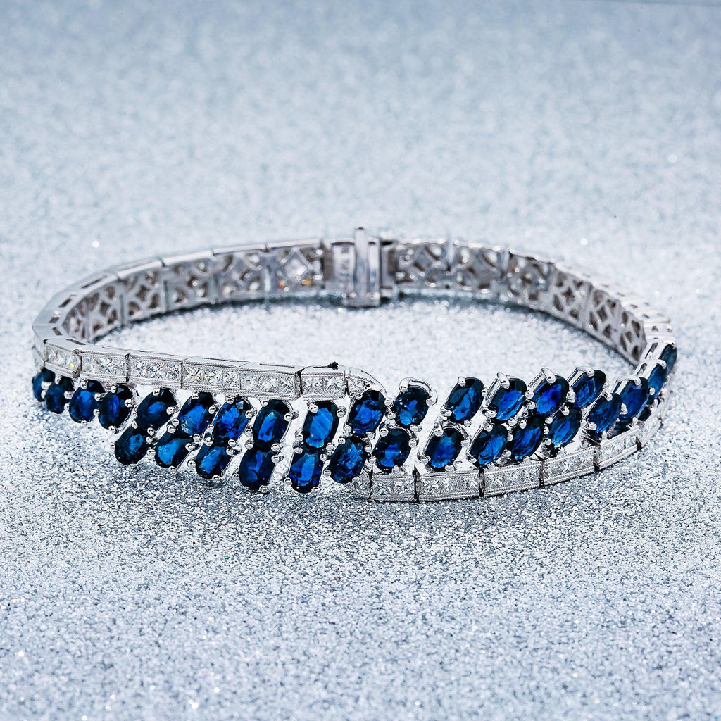 18K WHITE GOLD GEMSTONE BRACELET WITH 2.68 CT DIAMONDS & 8.94 CT SAPPHIRE