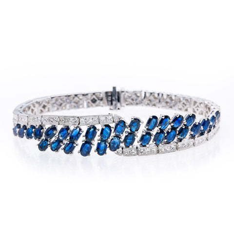 18K WHITE GOLD GEMSTONE BRACELET WITH 2.68 CT DIAMONDS & 8.94 CT SAPPHIRE