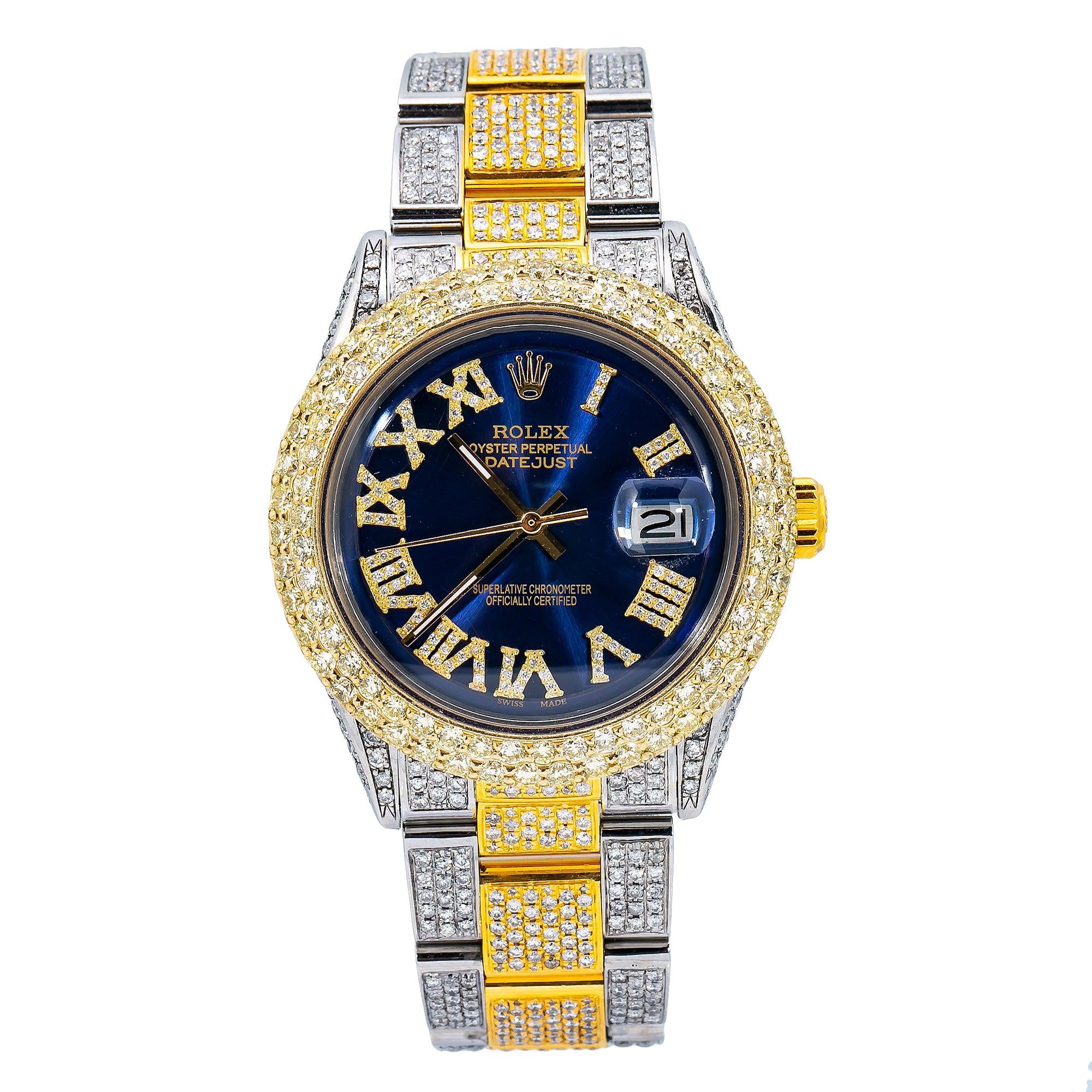 Rolex Datejust 36MM 1601 Blue Roman Dial Diamond Bezel Two Tone Semi Diamond Oyster Bracelet