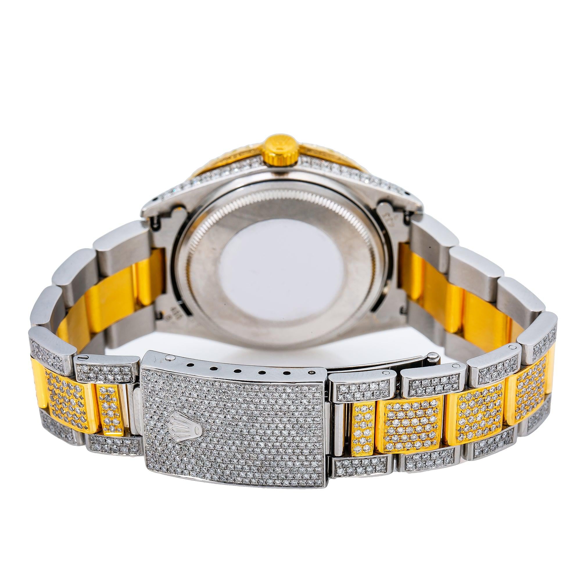 Rolex Datejust 36MM 1601 Blue Roman Diamond Dial Diamond Bezel Two Tone Yellow Gold Full Diamond Oyster Bracelet