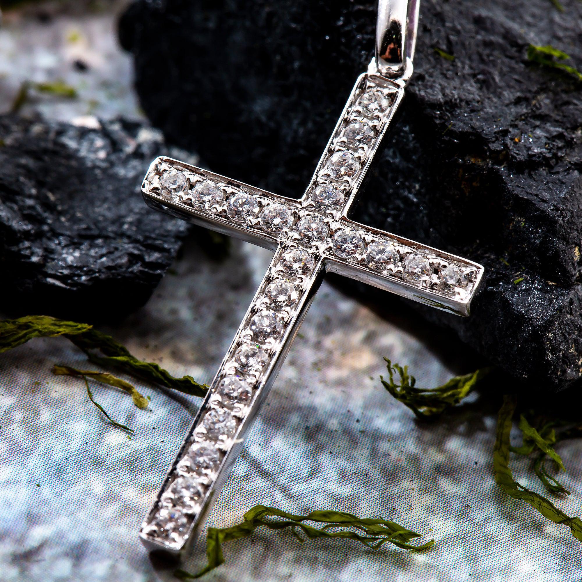 Unisex 18K White Gold Cross Pendant with 0.49 CT  Diamonds