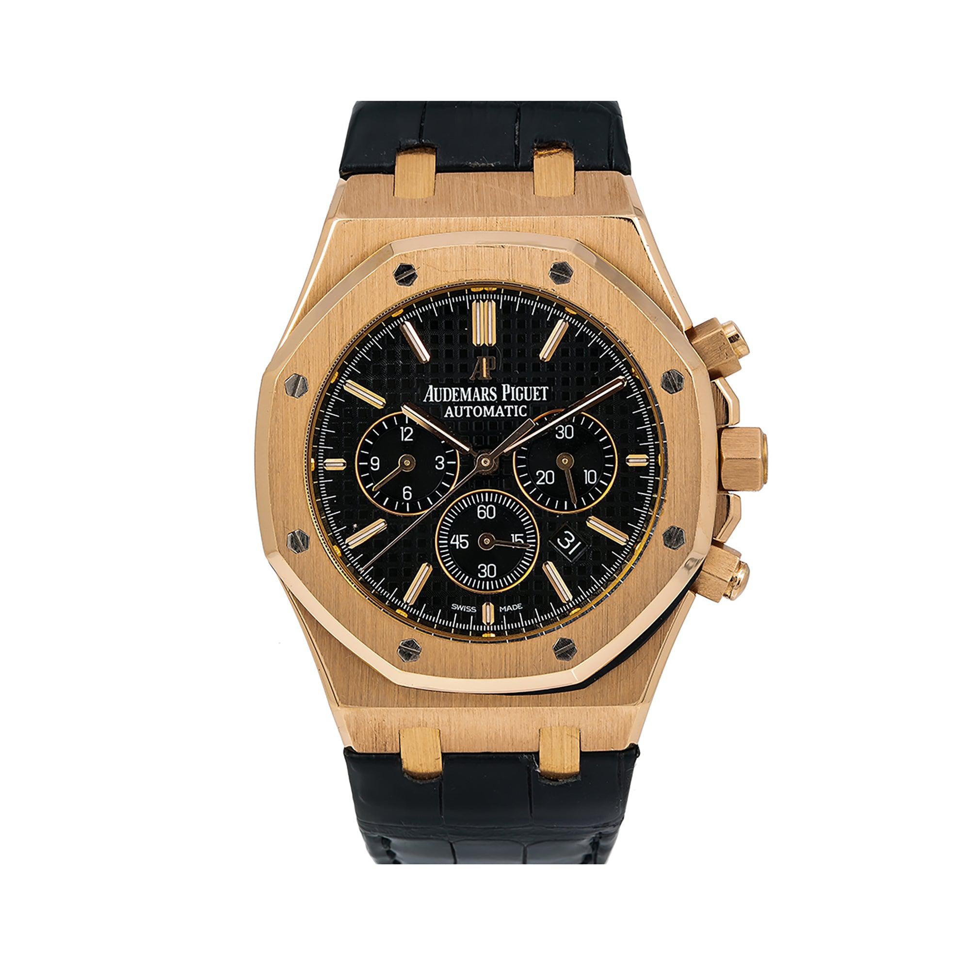 Audemars Piguet Royal Oak Chronograph 41MM 26320OR.OO.D002CR.01 Black Dial Rose Gold Bezel Black Rubber Band