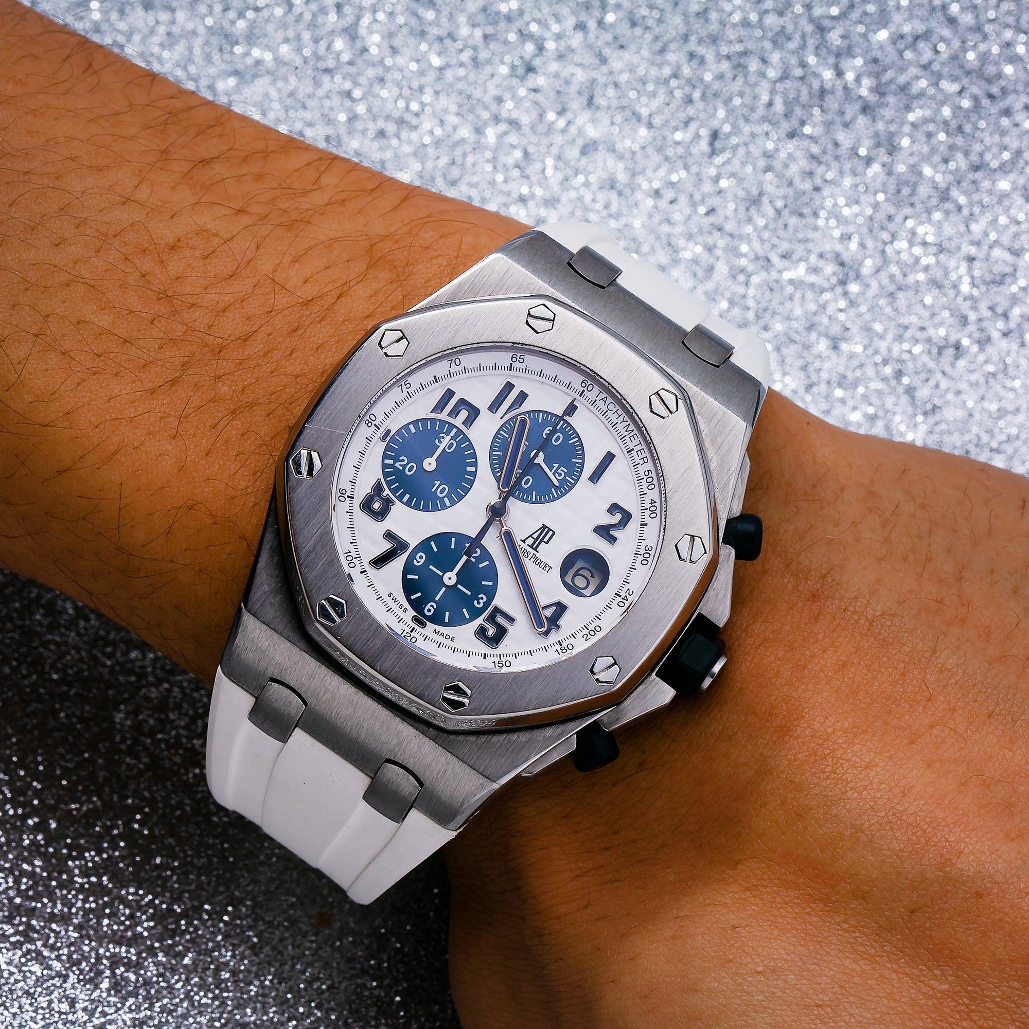 Audemars Piguet Royal Oak Offshore Chronograph 42MM 26170ST White Arabic Dial Stainless Steel Bezel White Rubber Band