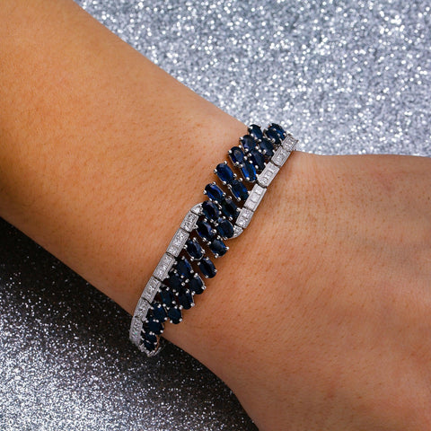 18K WHITE GOLD GEMSTONE BRACELET WITH 2.68 CT DIAMONDS AND 8.94 CT SAPPHIRE