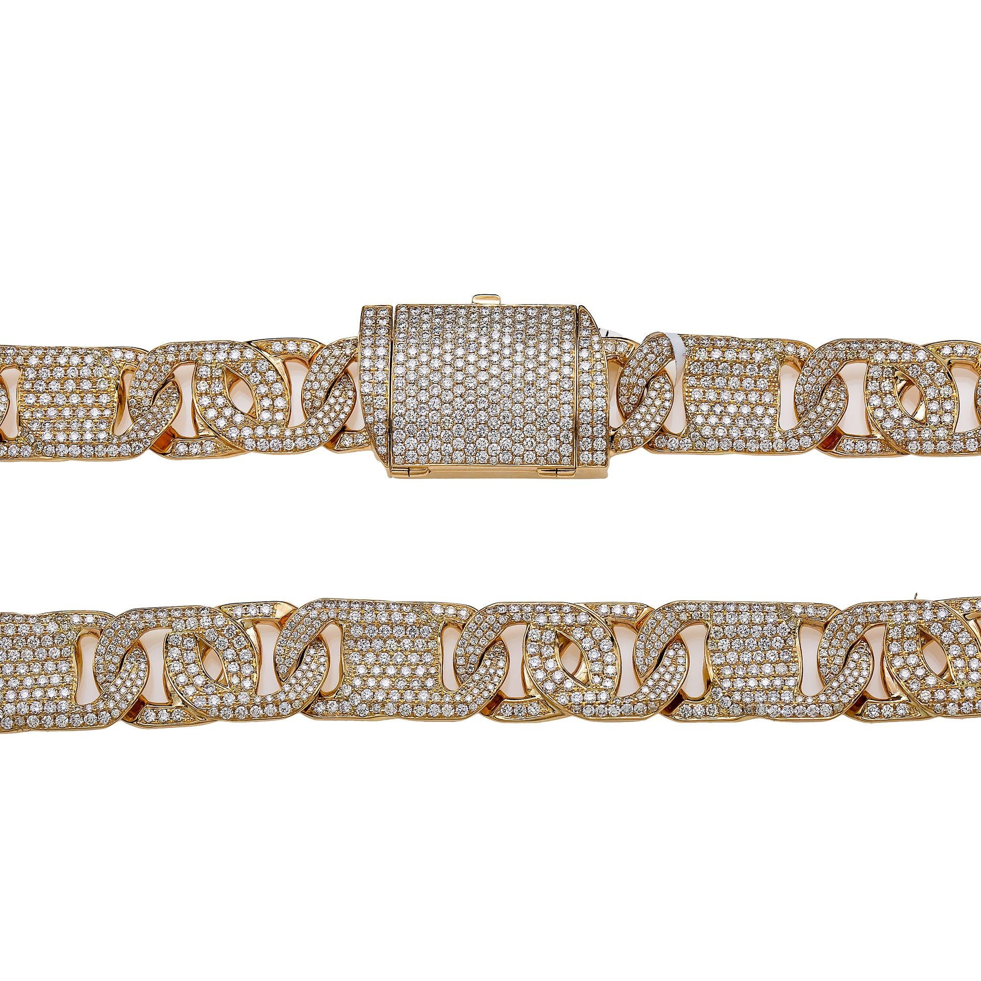 14K YELLOW GOLD 28" CUBAN CHAIN WITH 24.95 CT DIAMONDS
