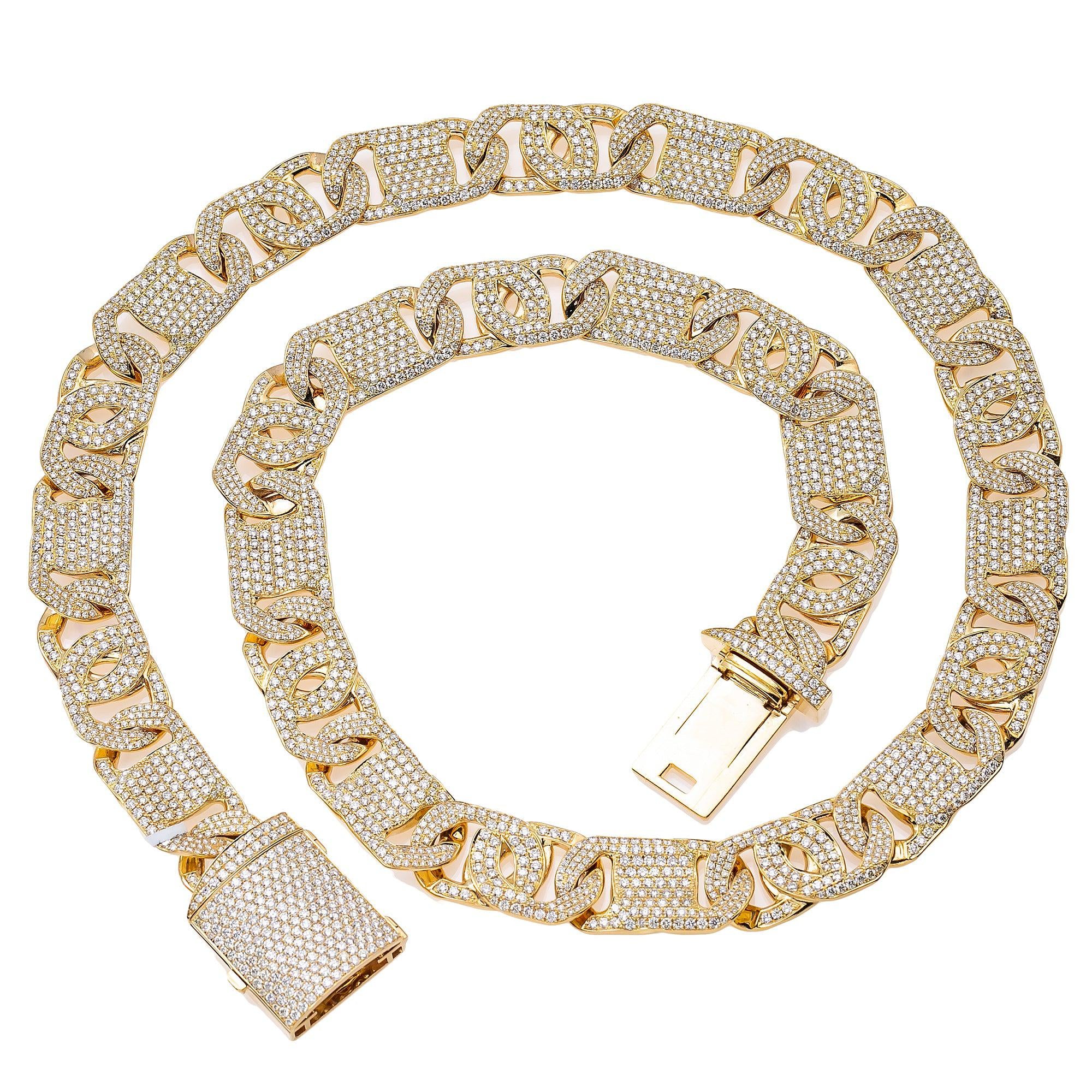 14K YELLOW GOLD 28" CUBAN CHAIN WITH 24.95 CT DIAMONDS