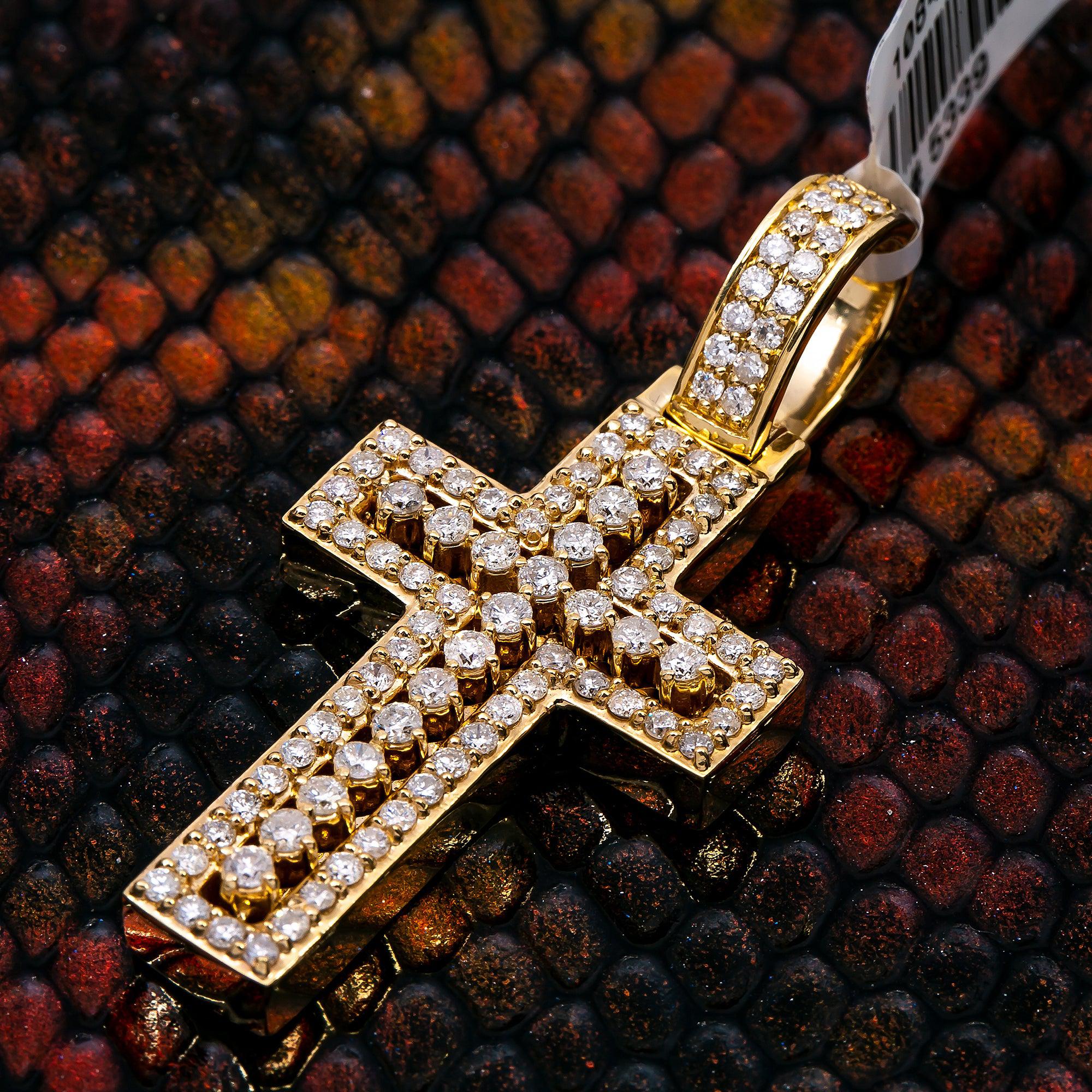 Unisex 14K Yellow Gold Cross Pendant with 1.61 CT Diamonds