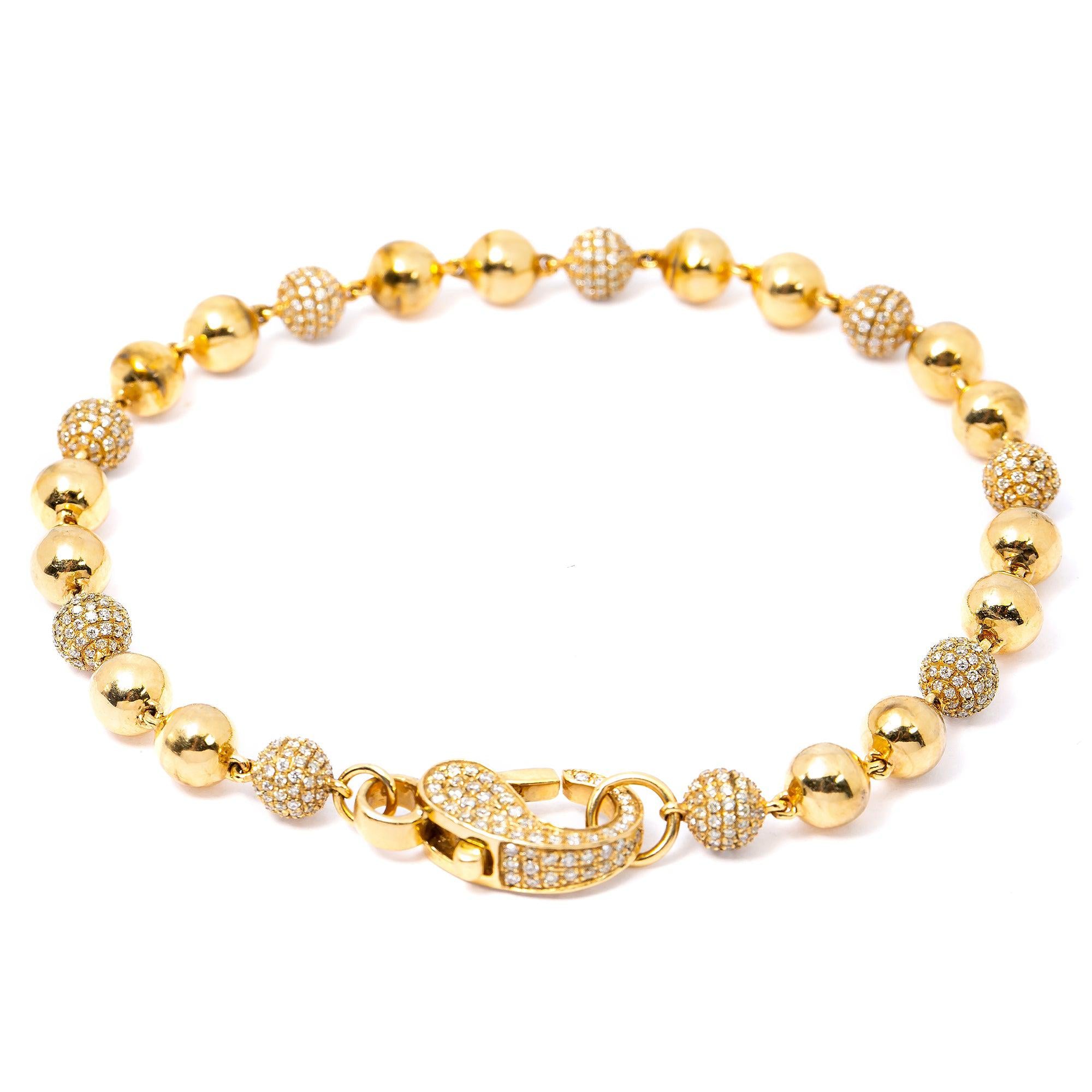 14K Yellow Gold Small Balls Bracelet With Diamonds
