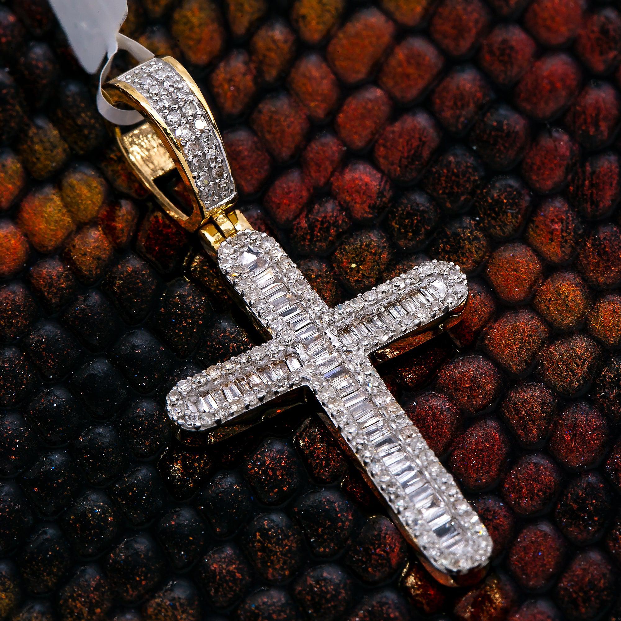Unisex 14K Yellow Gold Cross Pendant with 0.88 CT Diamonds